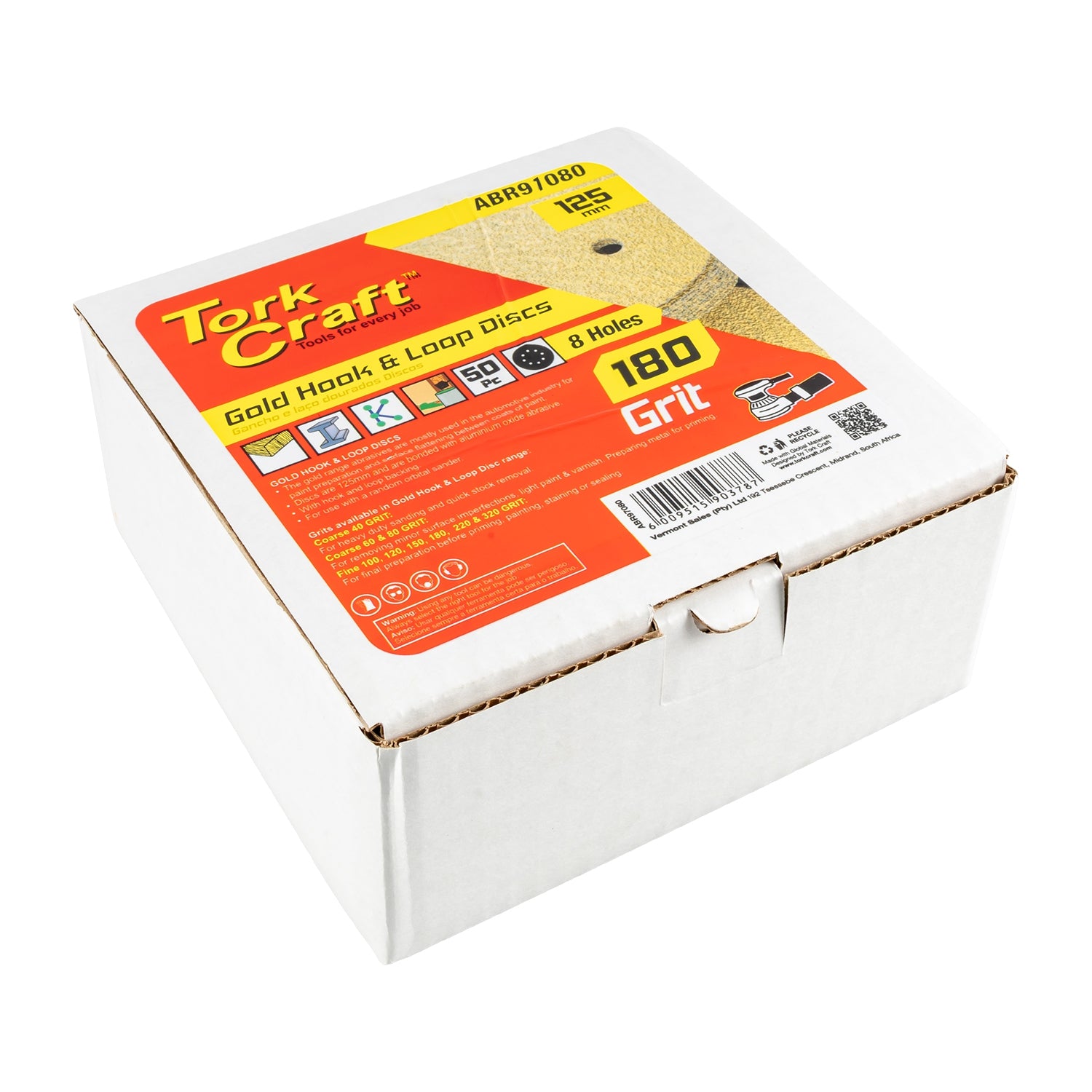 Tork Craft Gold Disc (50 Pieces) 180 Grit 125 Mm X 8 Holes Hook And Loop