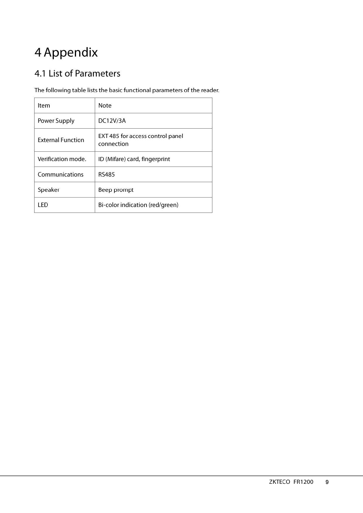 ZK Outdoor Slave Biometric Reader