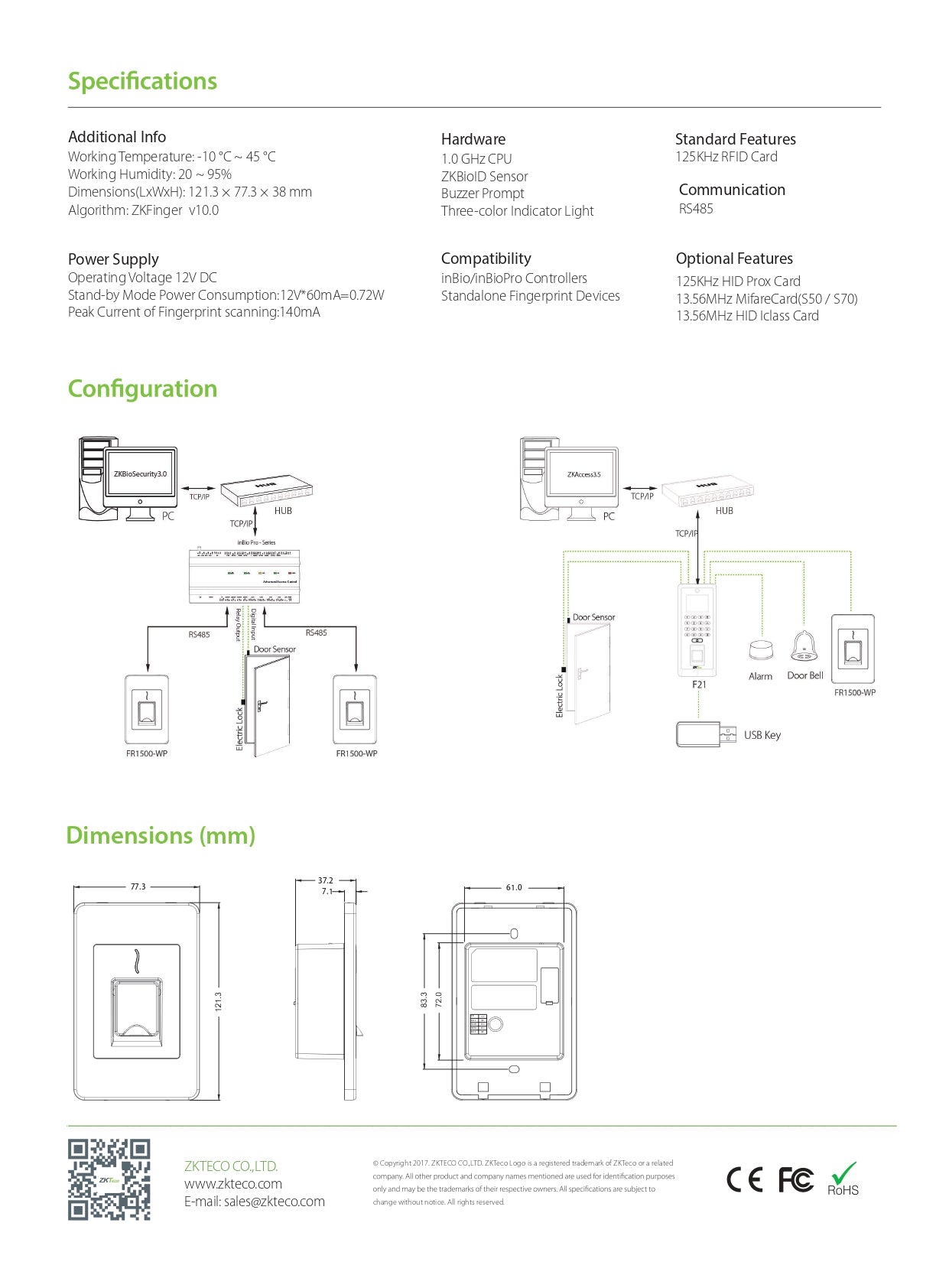 ZK Outdoor Slave Biometric Reader