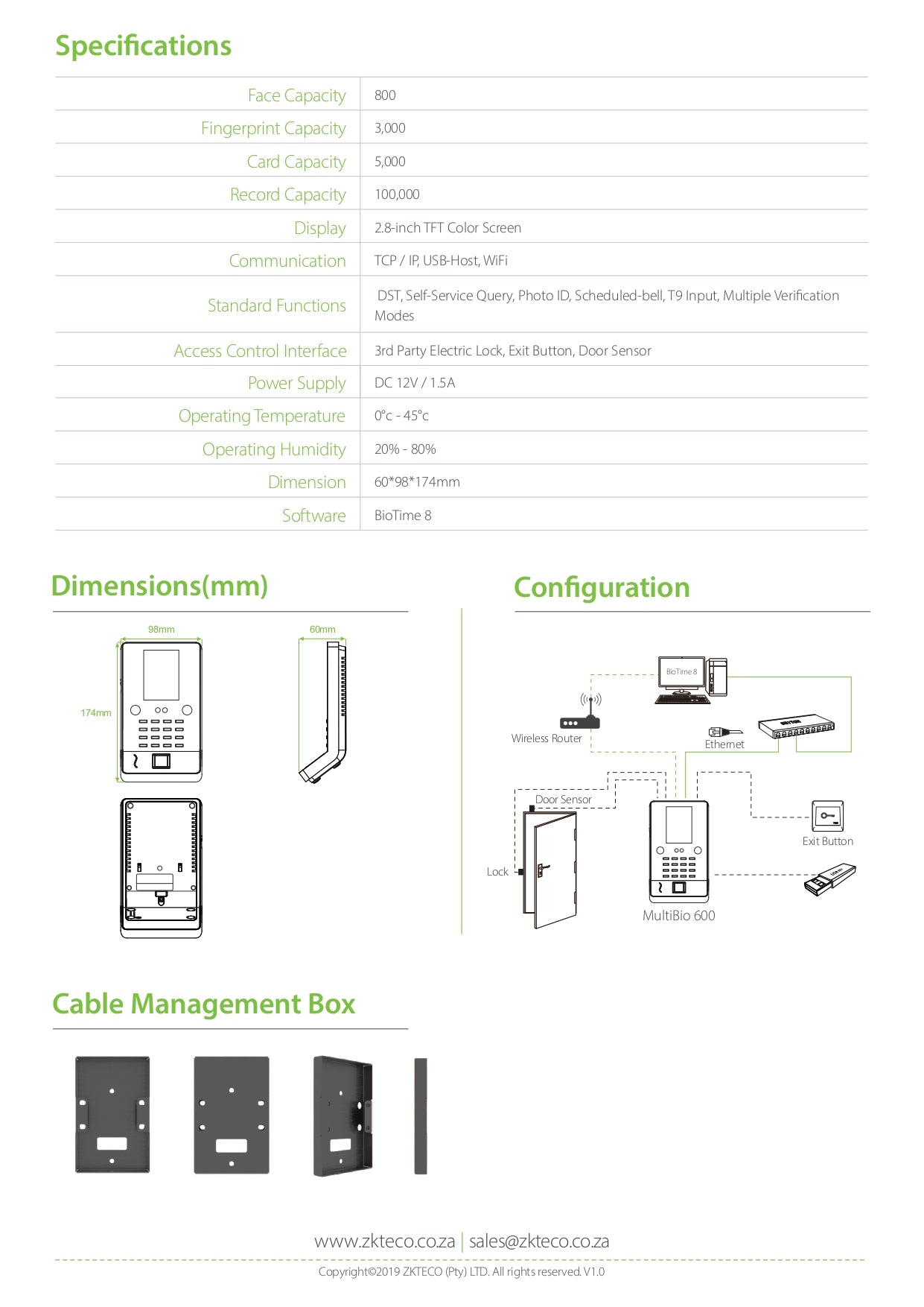 ZK MB600 Indoor Face/Bio Time & attendance 800
