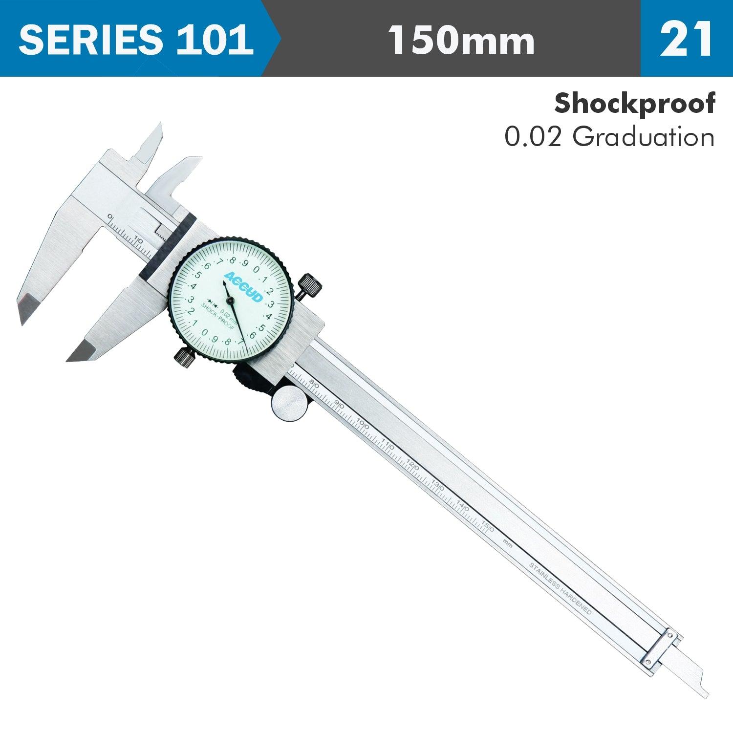 Dial Caliper 150 Mm 0.03 Mm Acc. 0.02 Mm Grad. S/Steel Shockproof - Livestainable.co.za