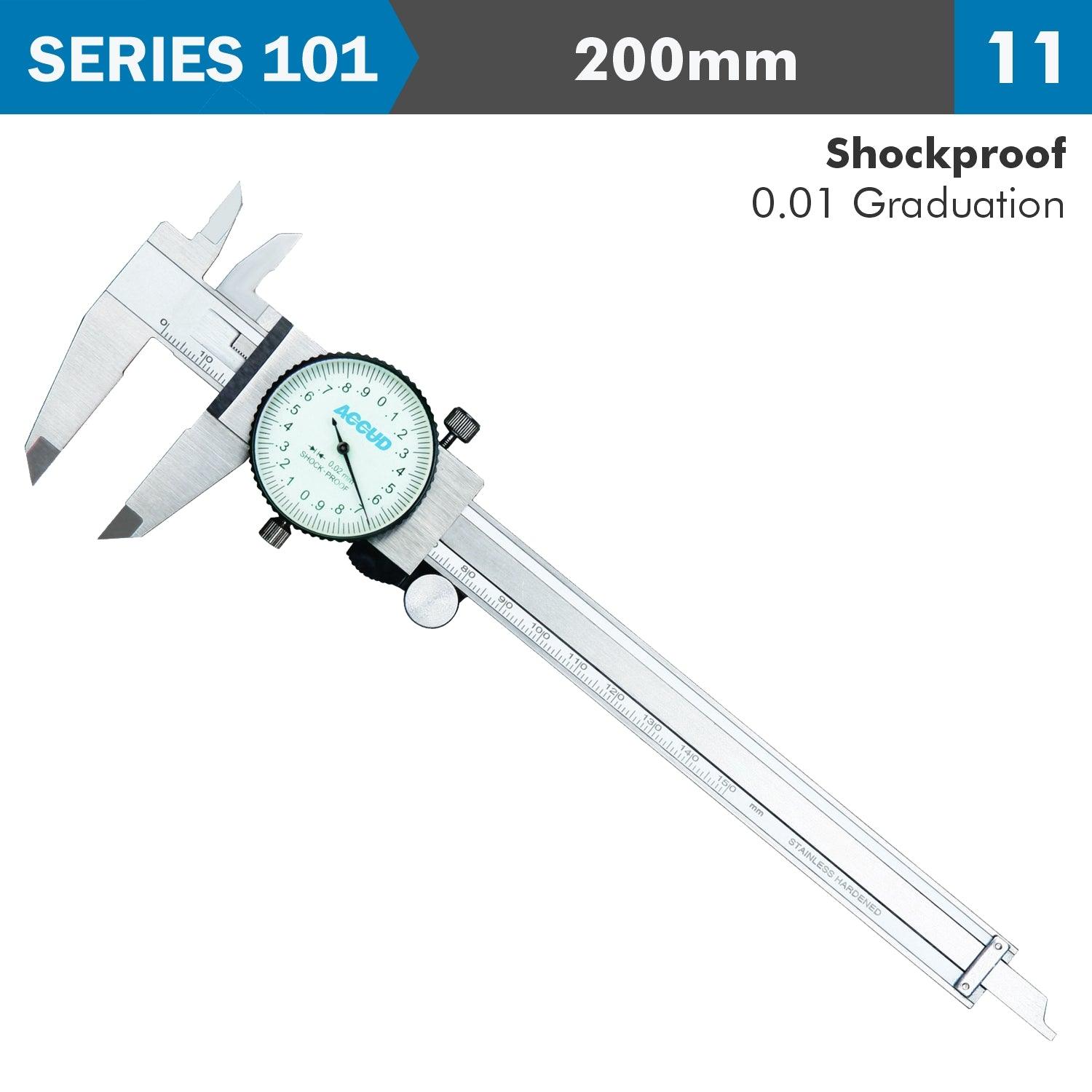 Dial Caliper 200 Mm 0.03 Mm Acc. 0.01 Mm Grad. S/Steel Shockproof - Livestainable.co.za