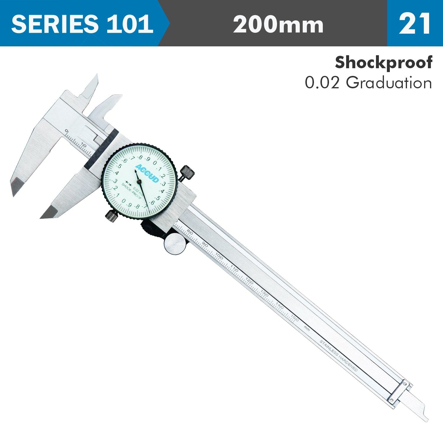 Dial Caliper 200 Mm 0.03 Mm Acc. 0.02 Mm Grad. S/Steel Shockproof - Livestainable.co.za