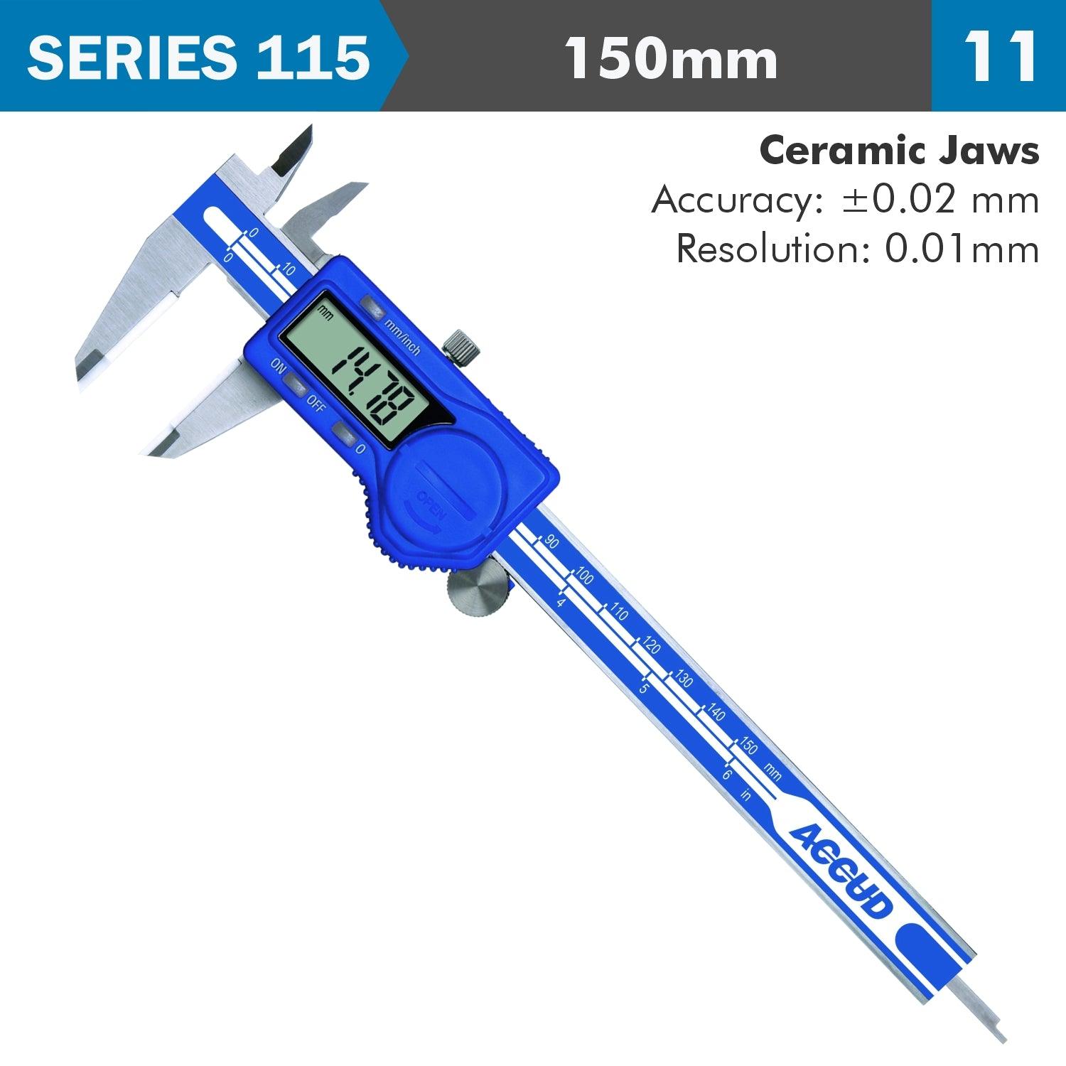 Dig. Caliper 150 Mm 0.02 Mm Acc. Ceram. Jaws S/Steel 0.01 Mm Res. - Livestainable.co.za