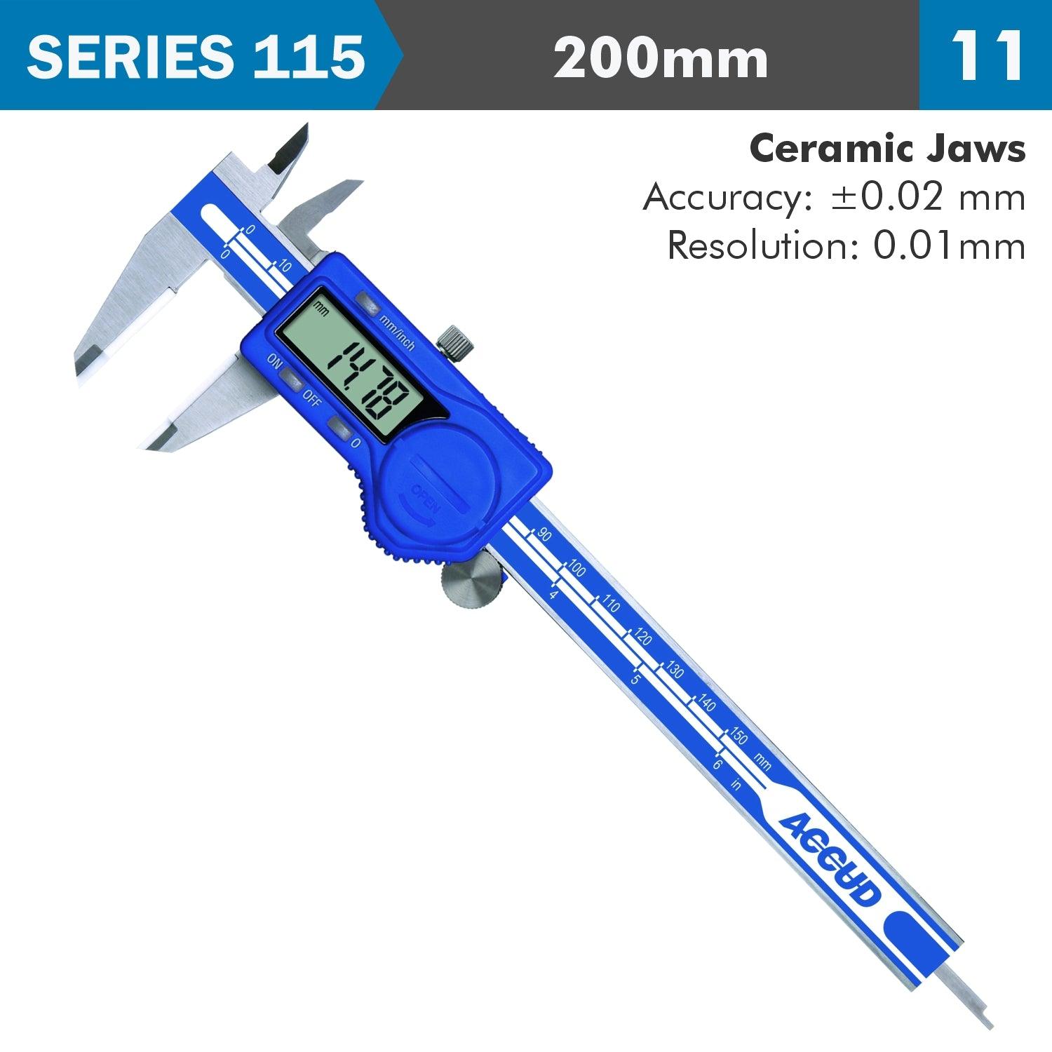 Dig. Caliper 200 Mm 0.02 Mm Acc. Ceram. Jaws S/Steel 0.01 Mm Res. - Livestainable.co.za