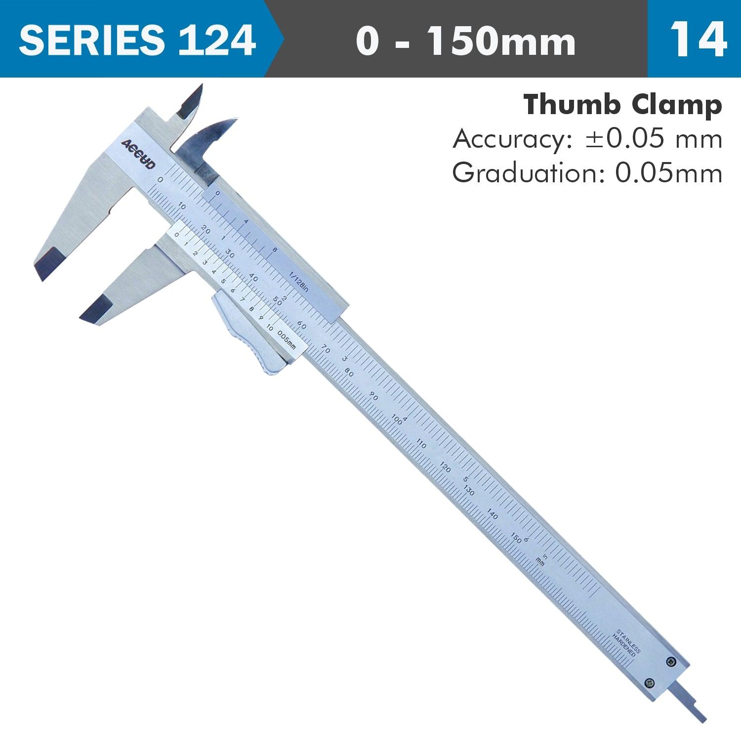 Vernier Caliper 150 Mm Auto Thumb Clamp 0.05 Mm Acc. 0.05 Mm Grad. S/Stee - Livestainable.co.za