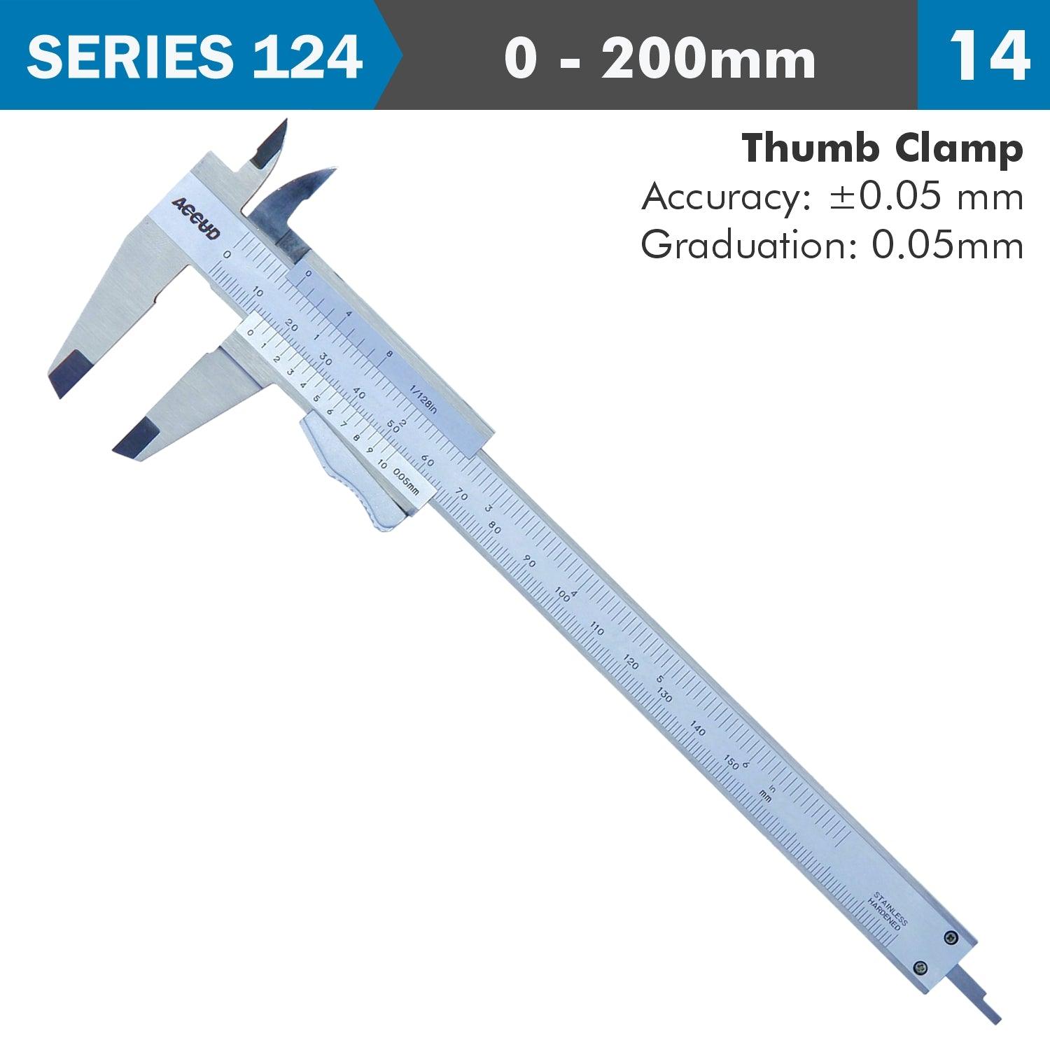 Vernier Caliper 200 Mm Auto Thumb Clamp 0.05 Mm Acc. 0.05 Mm Grad. S/Stee - Livestainable.co.za