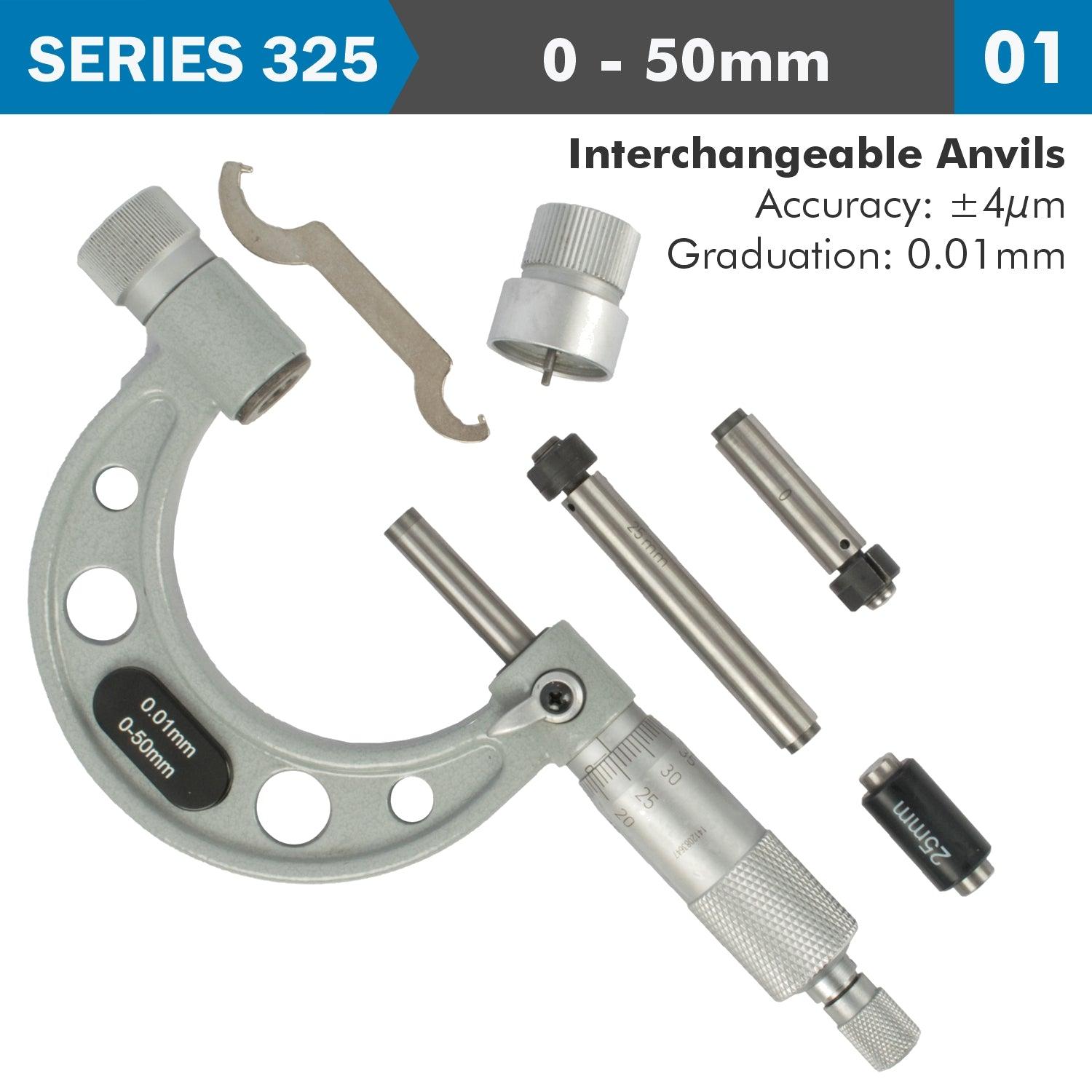 Outside Micrometer 50 Mm 0.004 Mm Acc. 0.01 Mm Grad. With Interch. Anvils - Livestainable.co.za