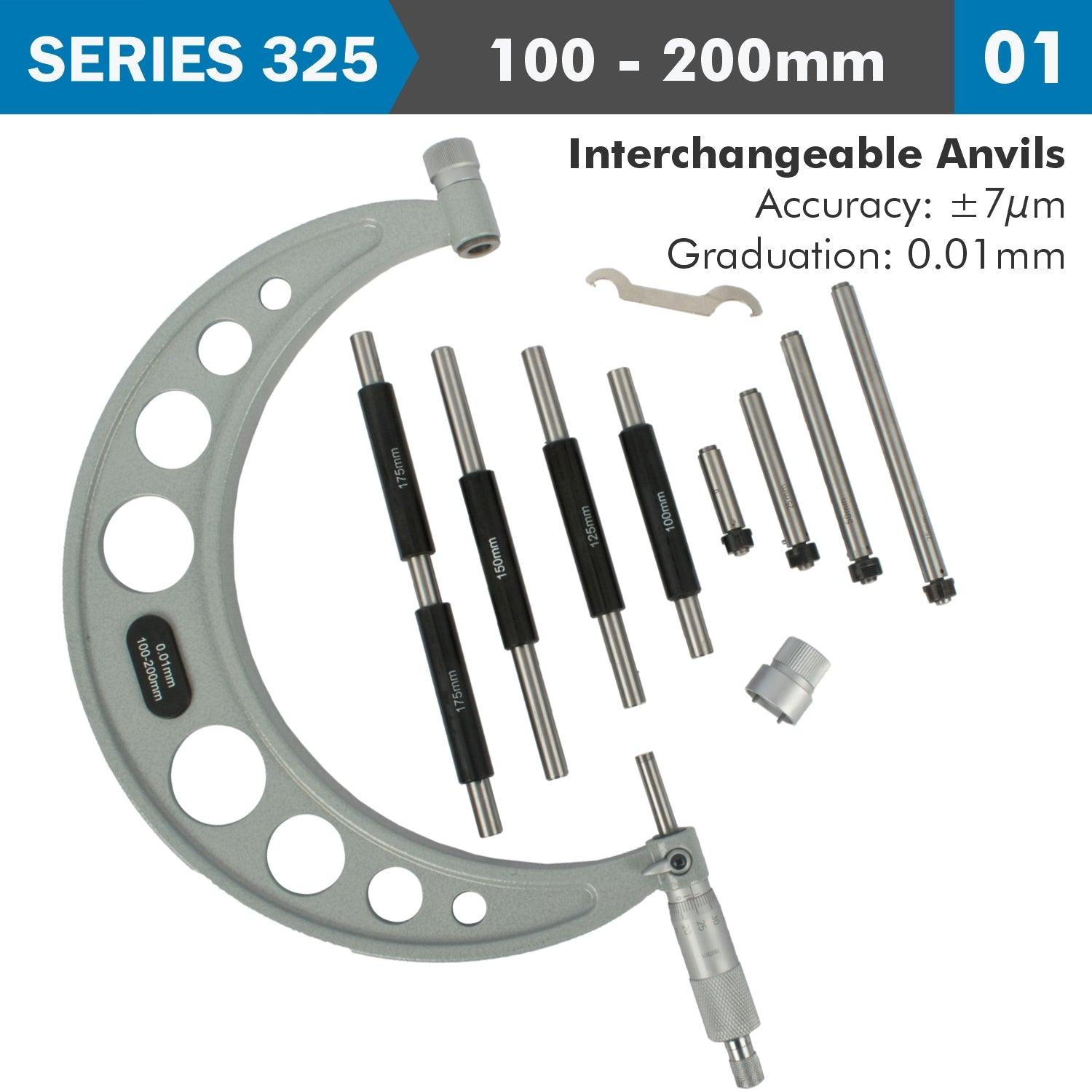 Outside Micrometer 100 200 Mm 0.004 Mm Acc. 0.01 Mm Grad. With Interch. A - Livestainable.co.za