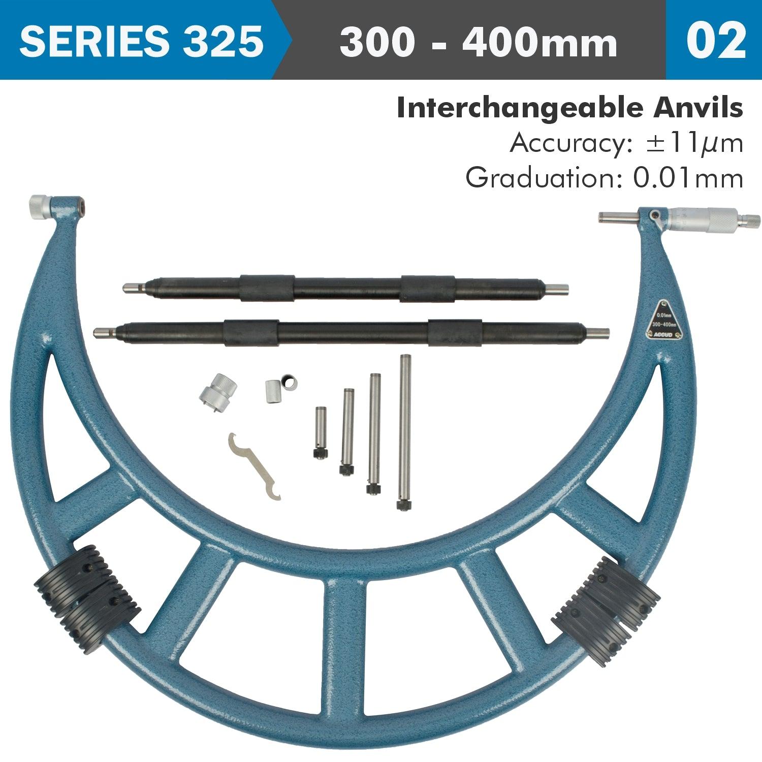 Outside Micrometer 300 400 Mm 0.004 Mm Acc. 0.01 Mm Grad. With Interch. A - Livestainable.co.za