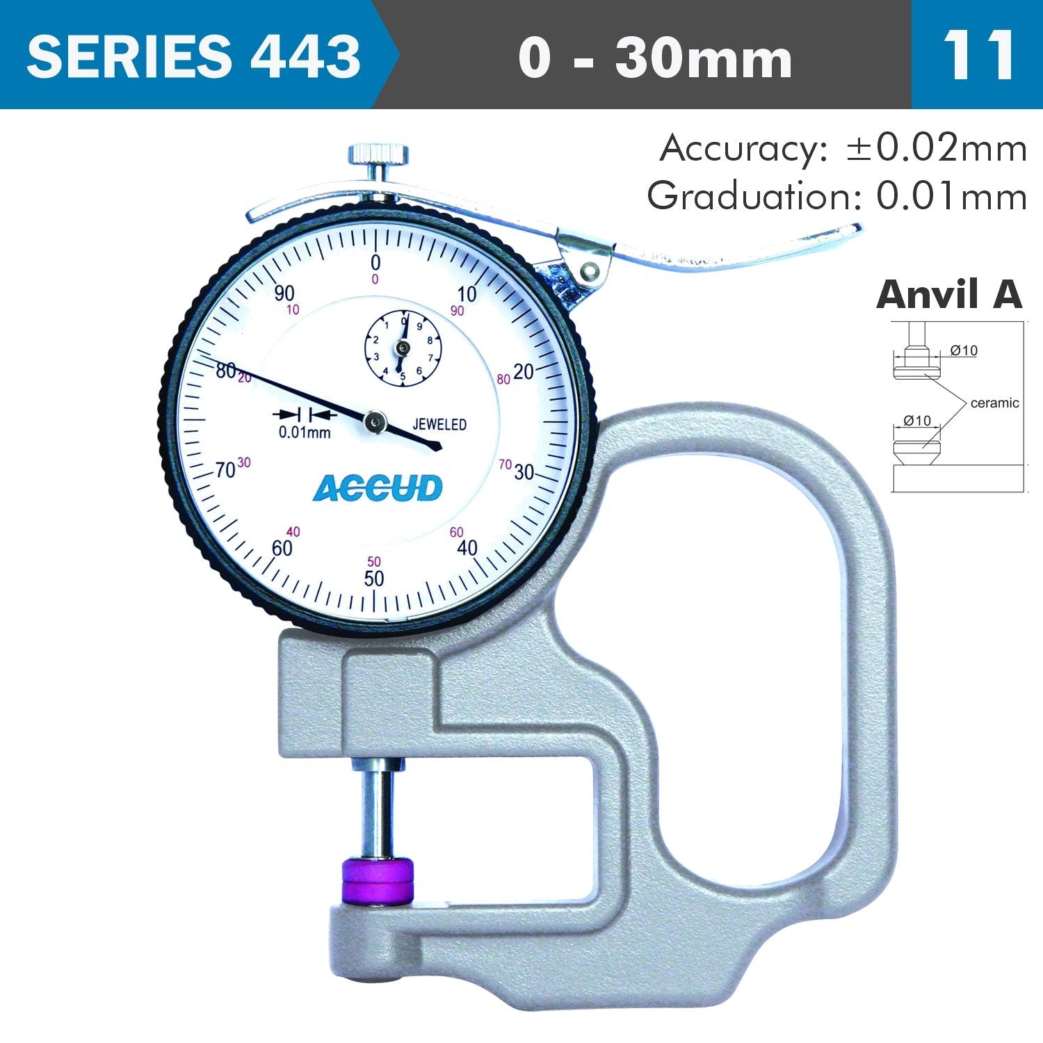 Thickness Gauge 30 Mm 0.03 Mm Acc. Ceramic Anvil 0.01 Mm Grad. - Livestainable.co.za