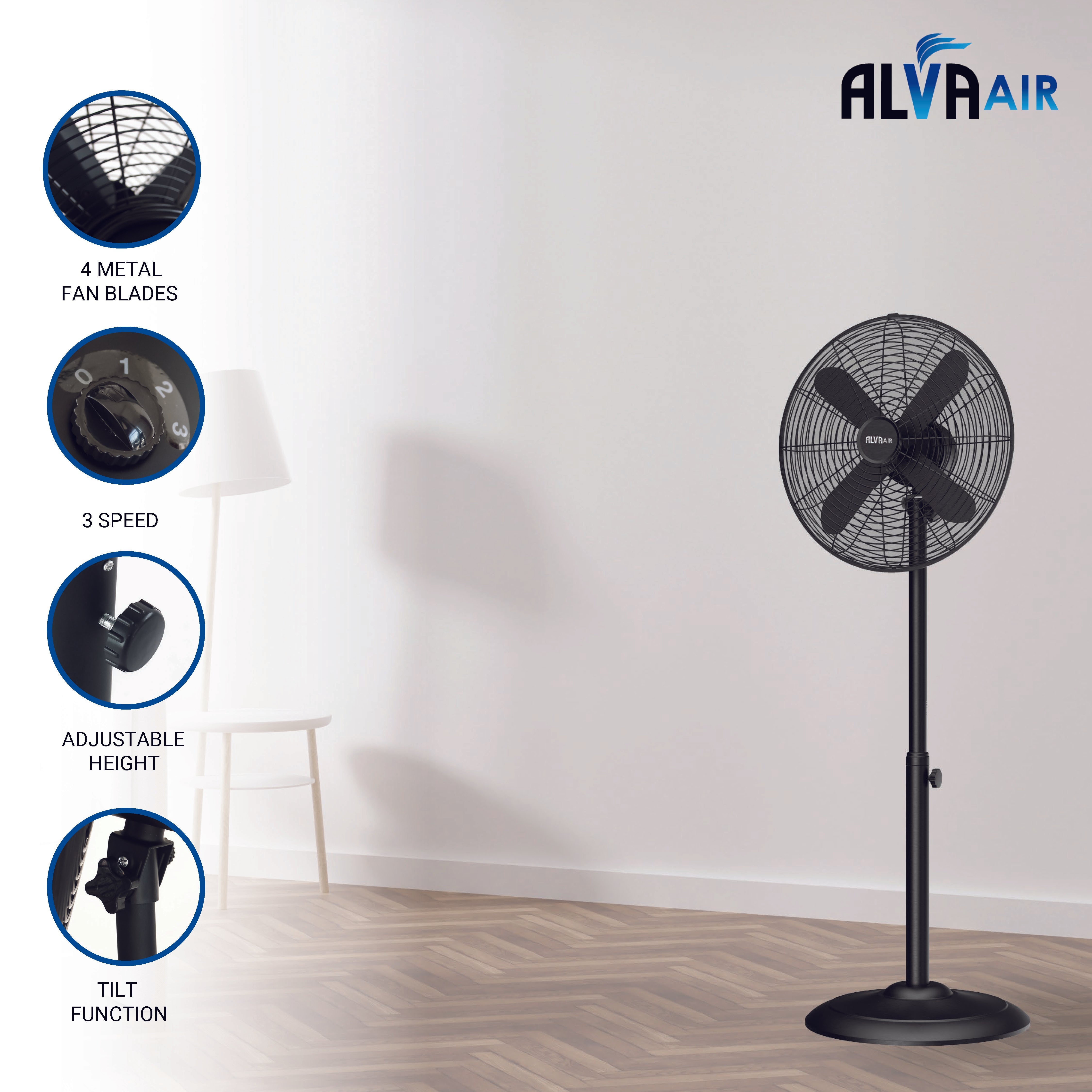 40cm Metal Telescopic Pedestal Fan 1.2 M Tall (Matte Black)