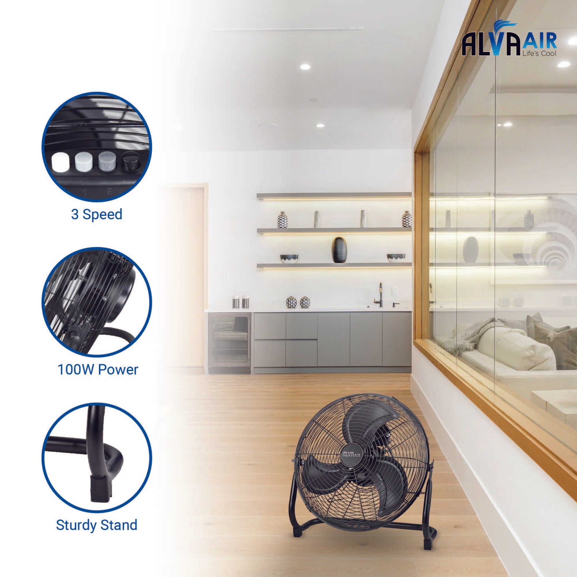 40cm Floor Fan High Velocity (Matte Black)