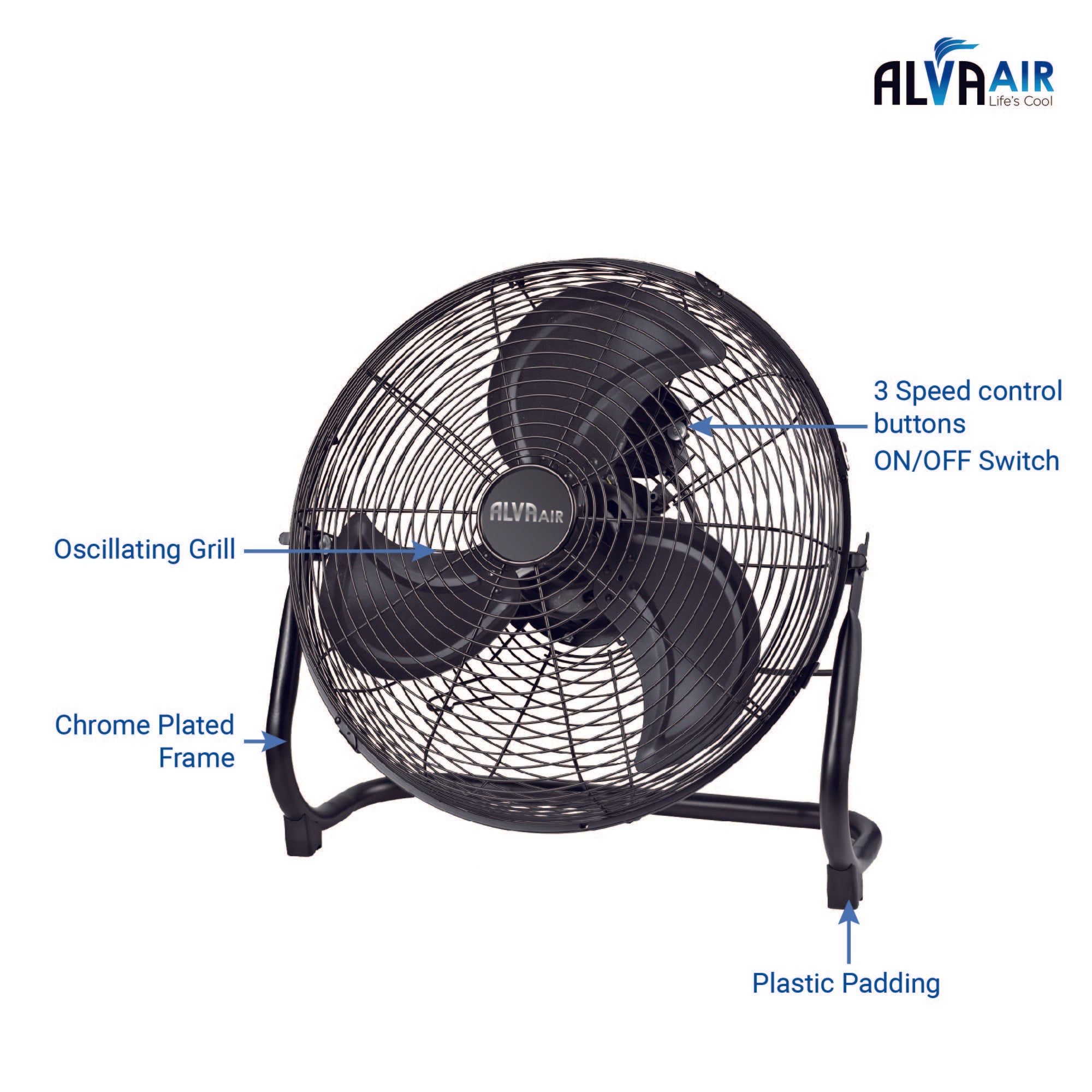 40cm Floor Fan High Velocity (Matte Black)