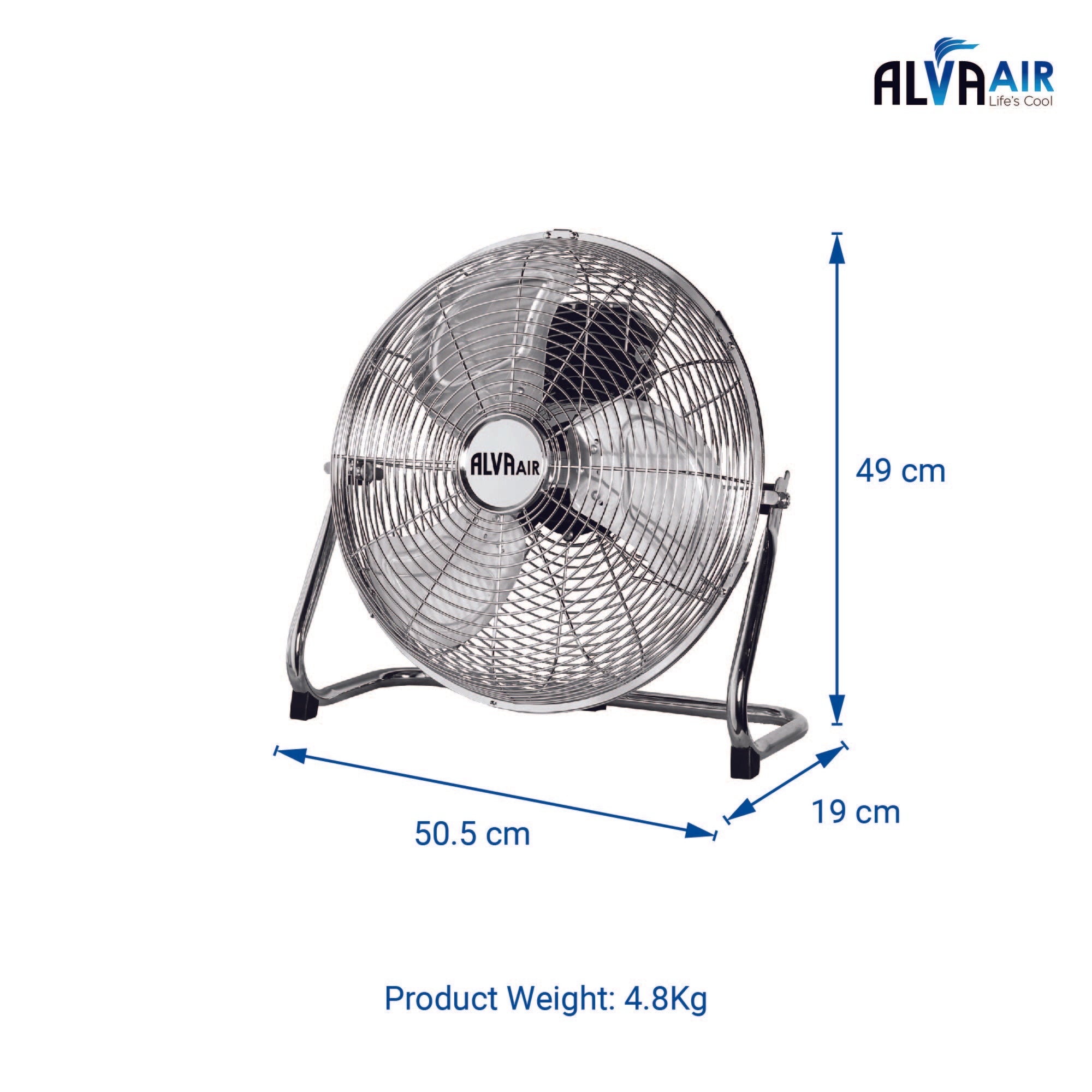 40cm Floor Fan High Velocity (Chrome Silver)