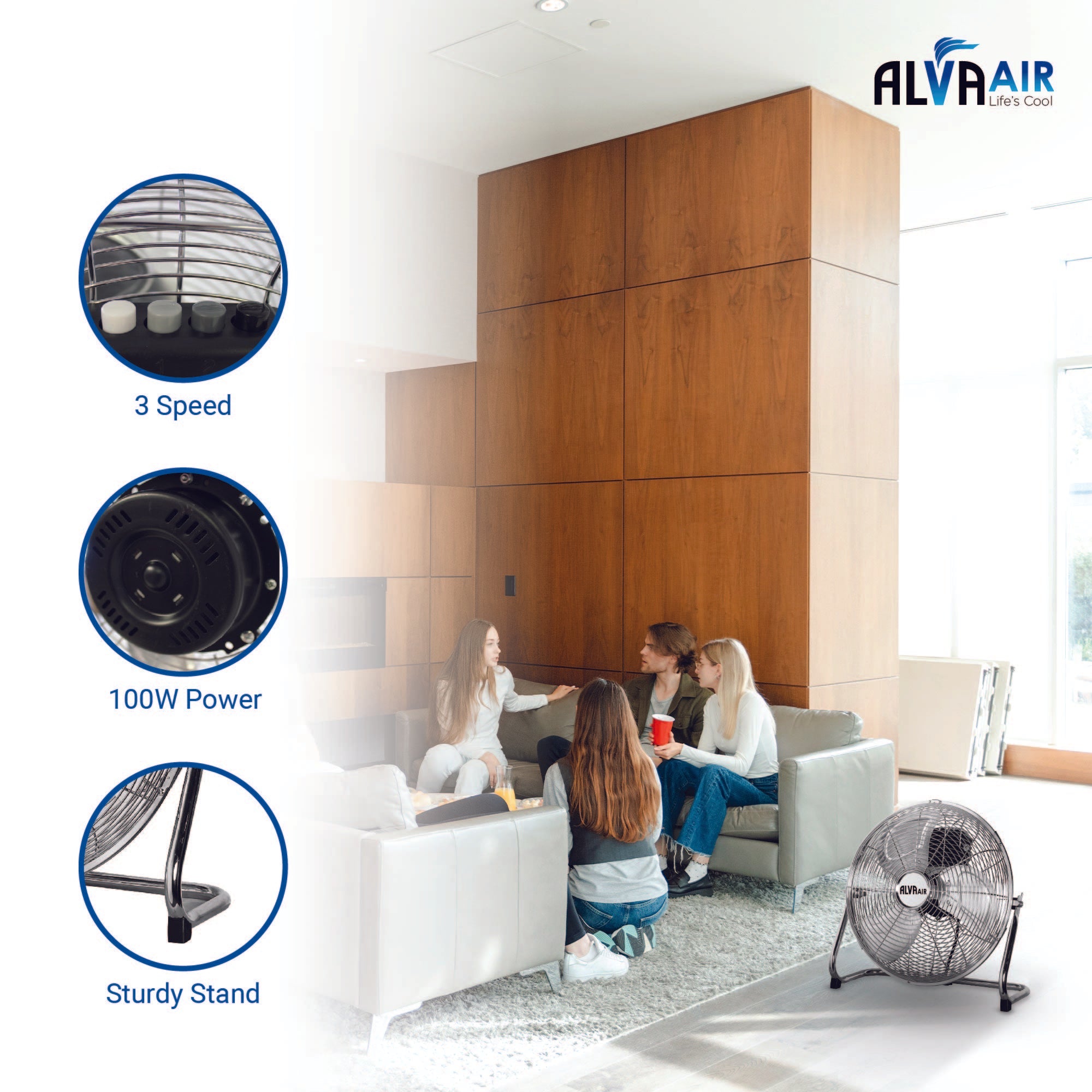 40cm Floor Fan High Velocity (Chrome Silver)