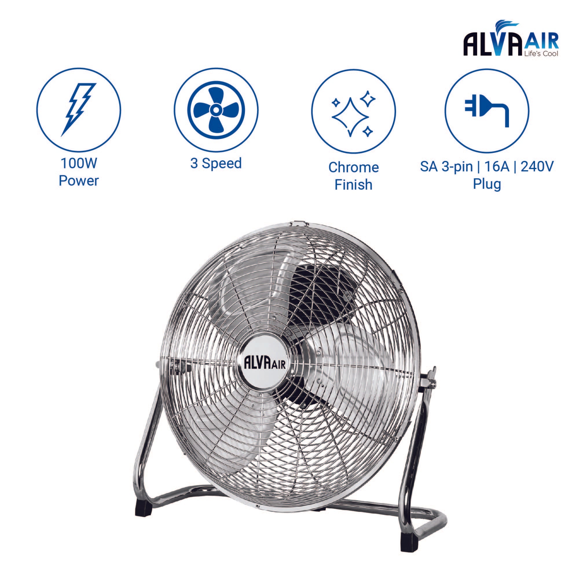 40cm Floor Fan High Velocity (Chrome Silver)