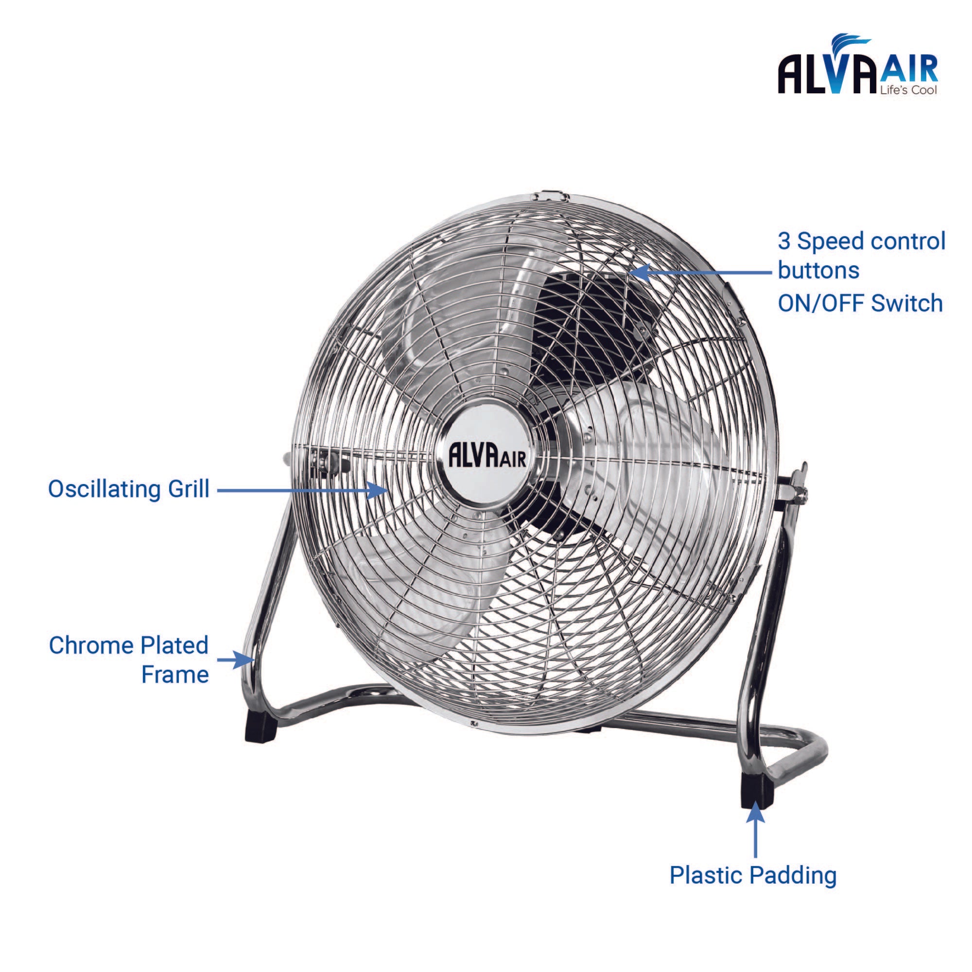 40cm Floor Fan High Velocity (Chrome Silver)