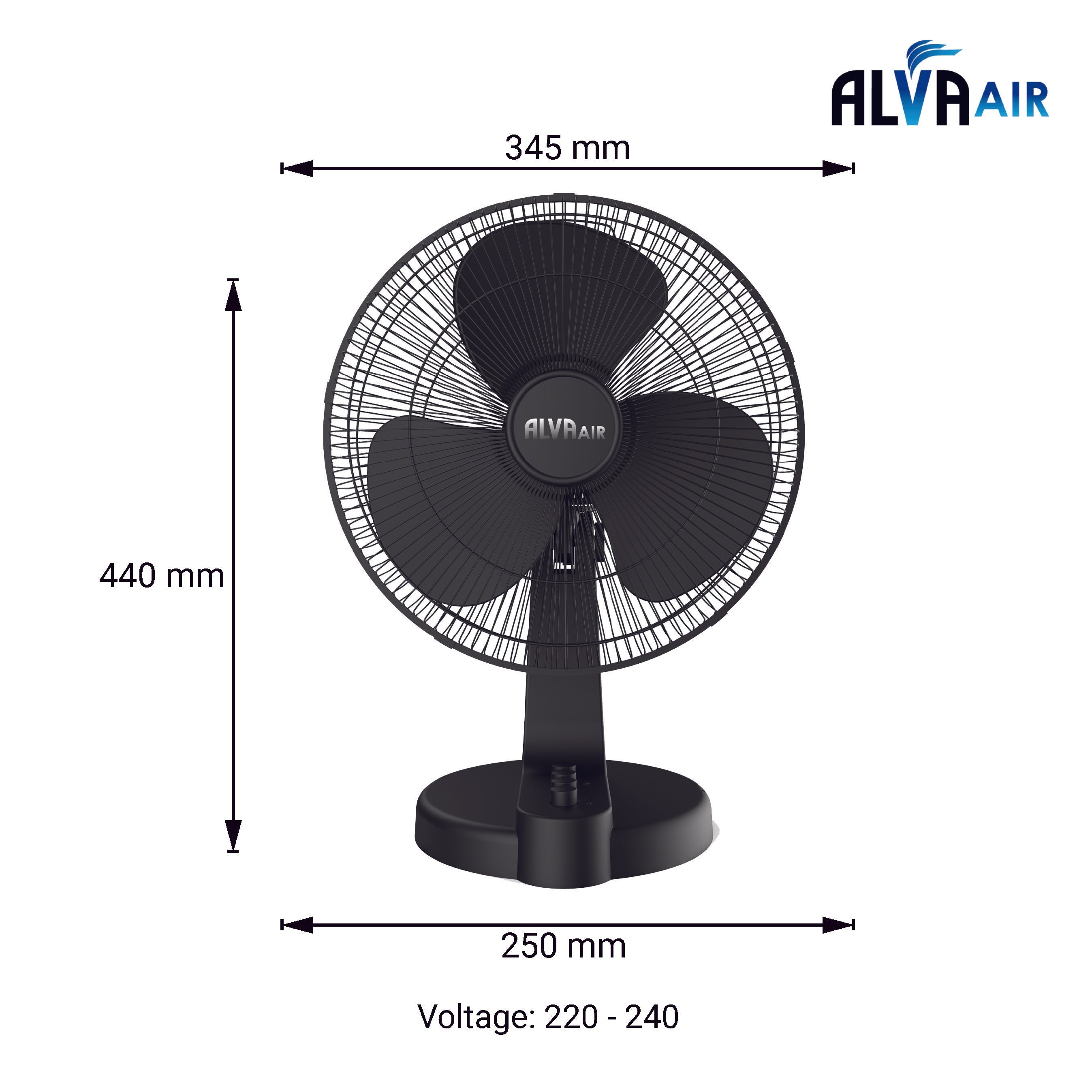 30cm Plastic Desk Fan (Black)
