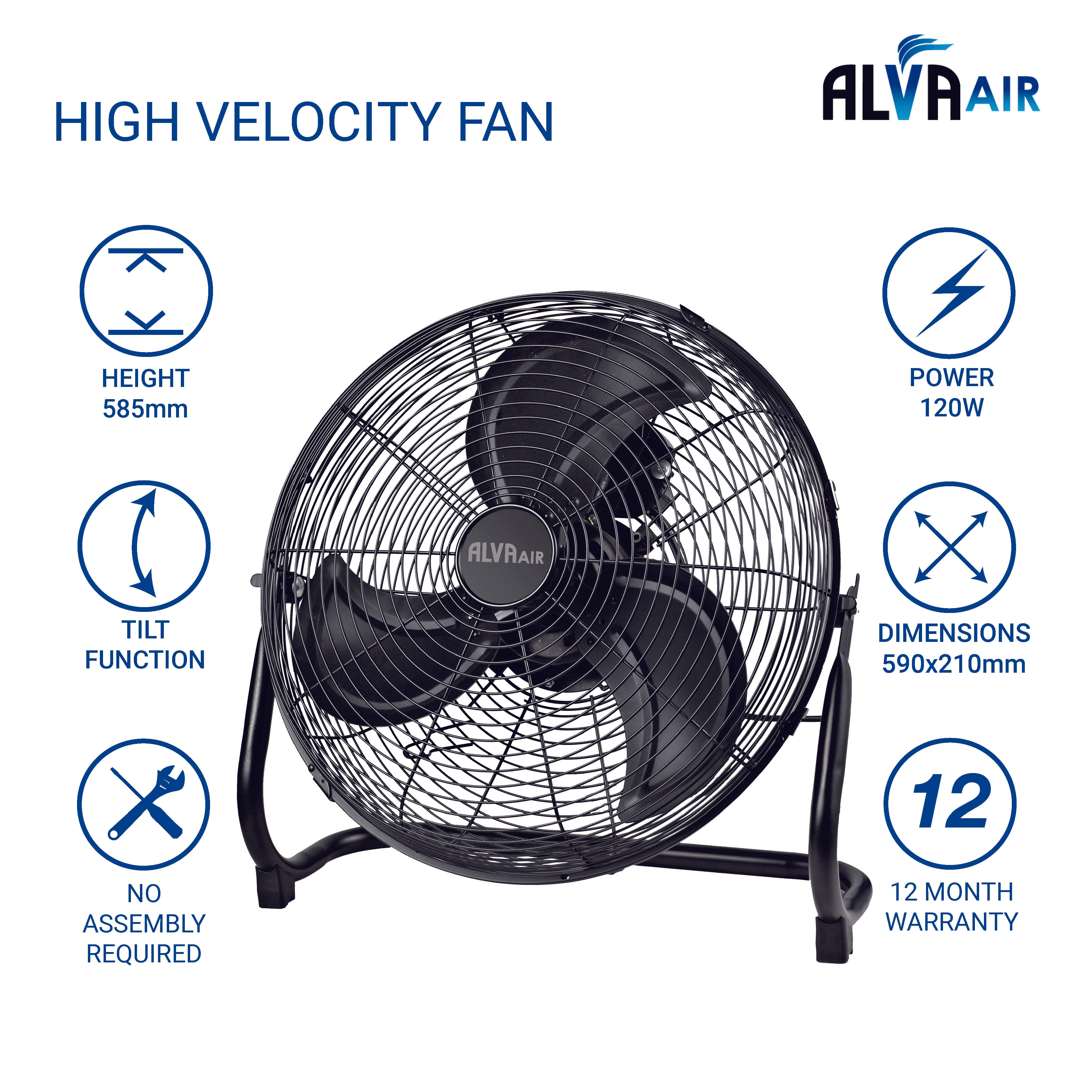 50cm Floor Fan High Velocity (Matt Black)