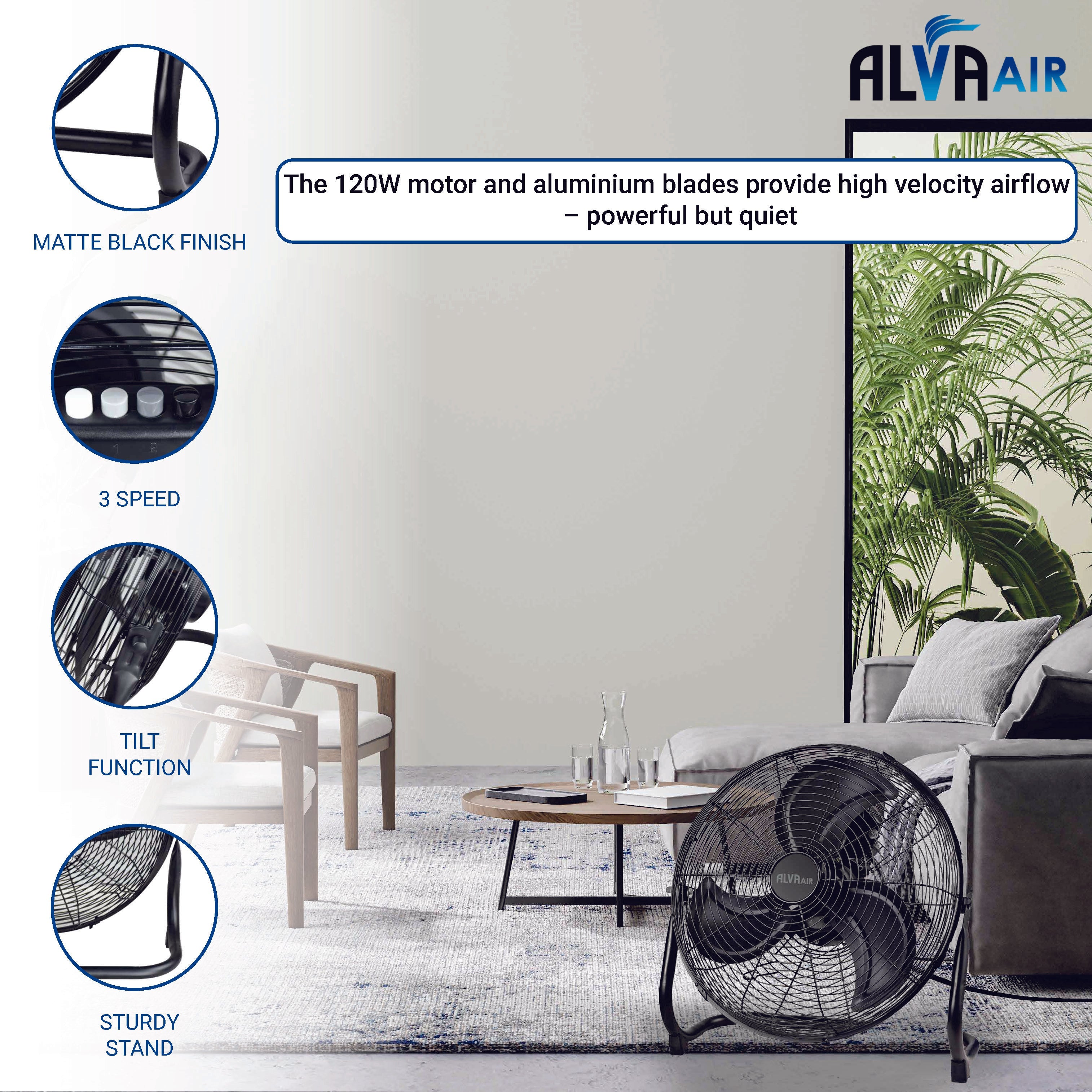 50cm Floor Fan High Velocity (Matt Black)