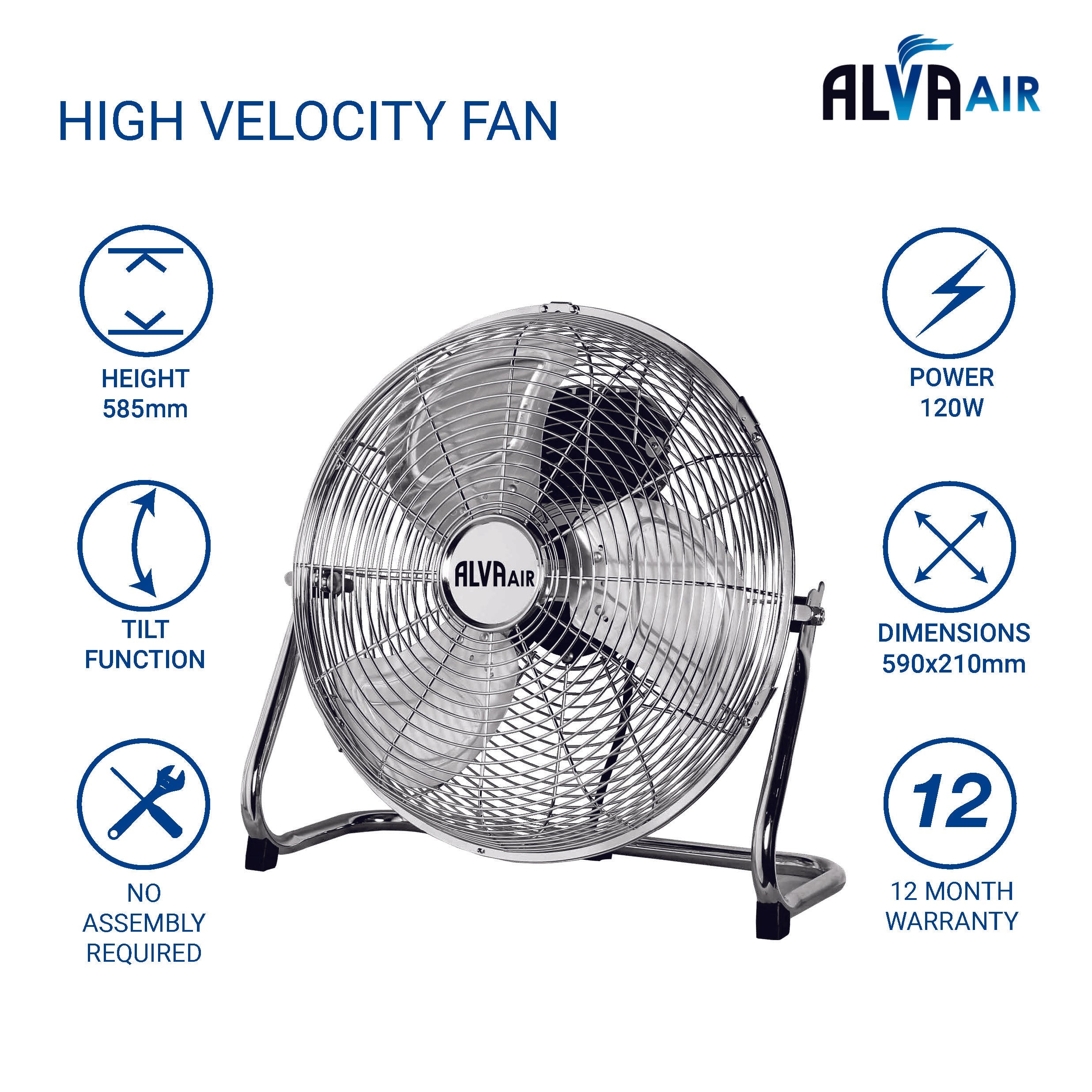 50cm Floor Fan High Velocity (Chrome)