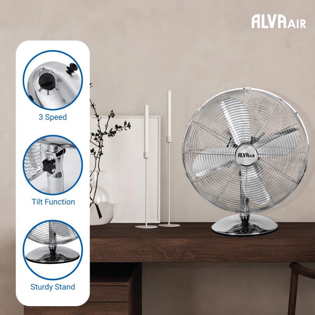 30cm Metal Desk Fan (Chrome)