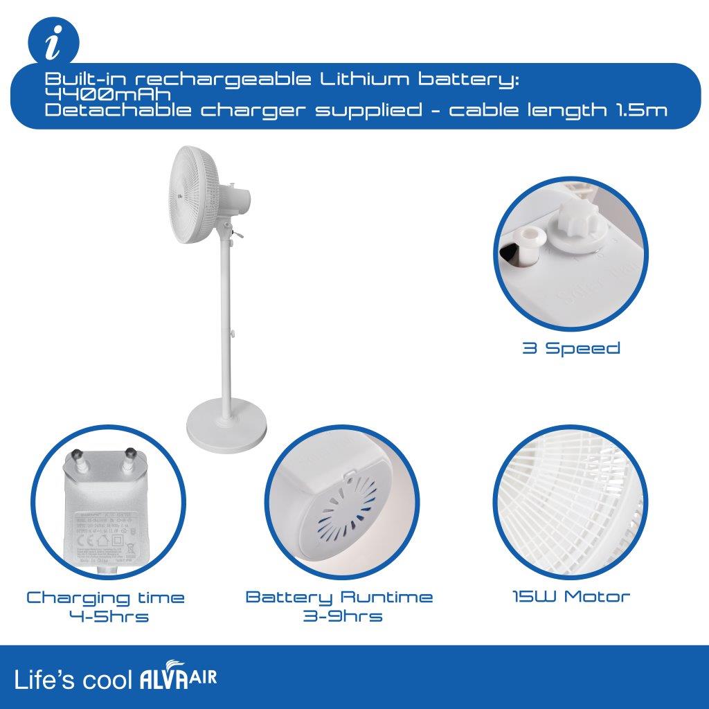30cm Rechargeable 110cm Tall Pedestal Fan (Battery Backup)
