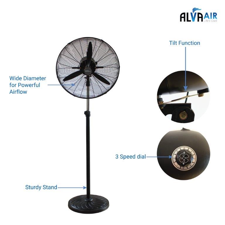 50cm Industrial Pedestal Fan Metal Telescopic (Matt Black)