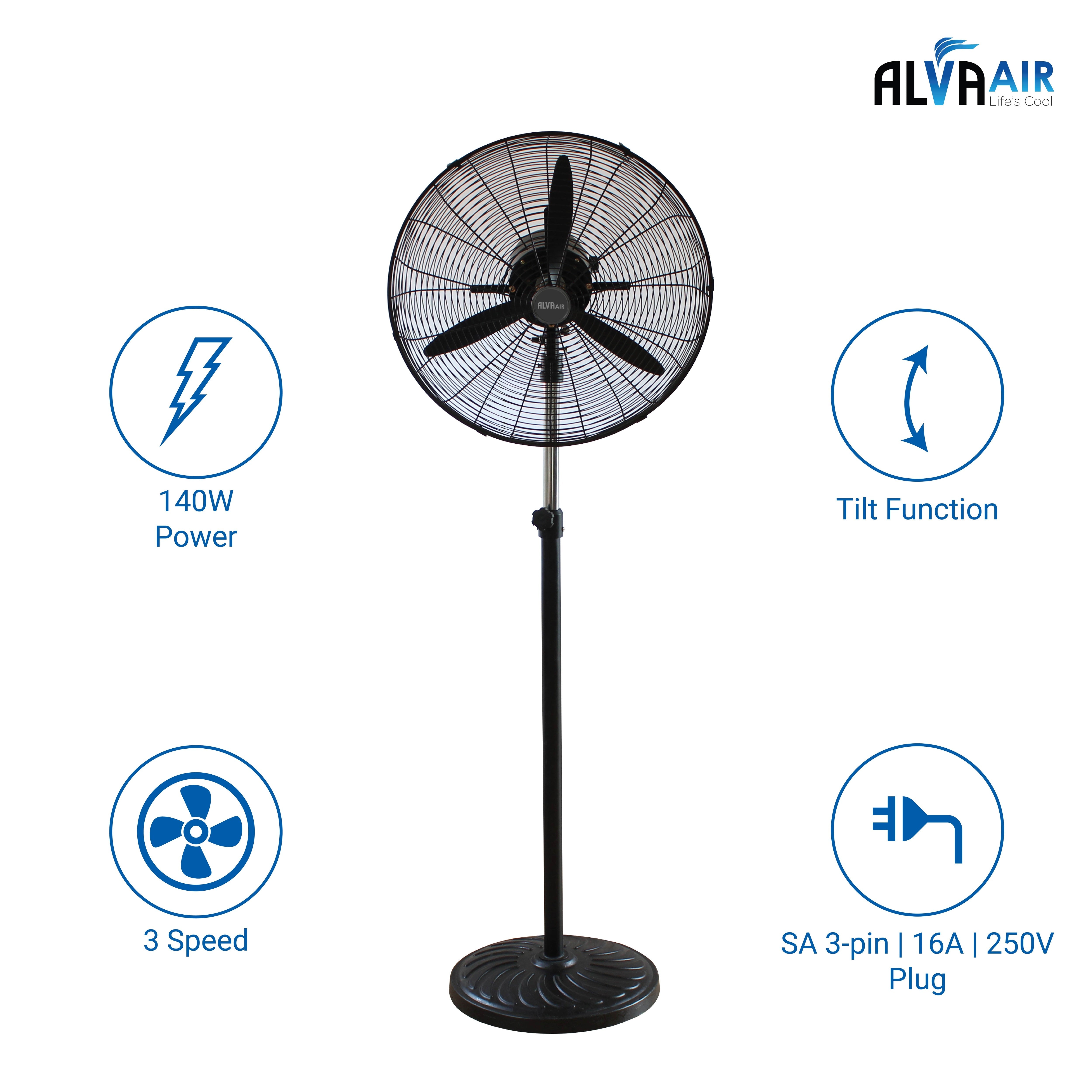 65cm Industrial Pedestal Fan Metal Telescopic (Matt Black)