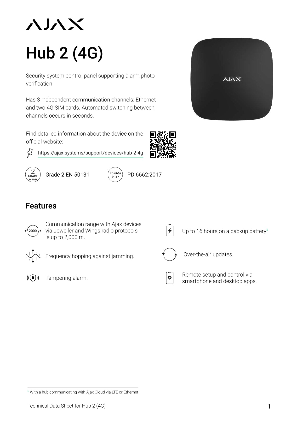 Ajax - Hub 2 (4g) - White