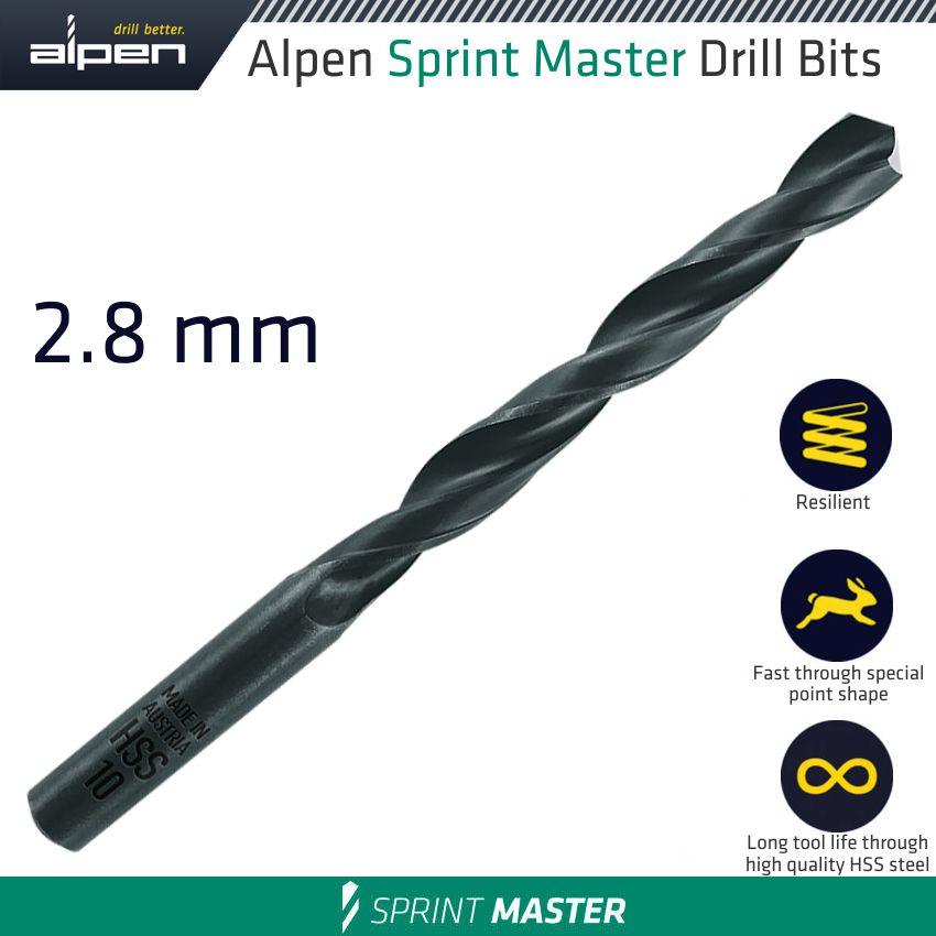 Hss Sprint Master 2.8 Mm X1 Sleeved Din338 Alpen Drill Bit - Livestainable.co.za