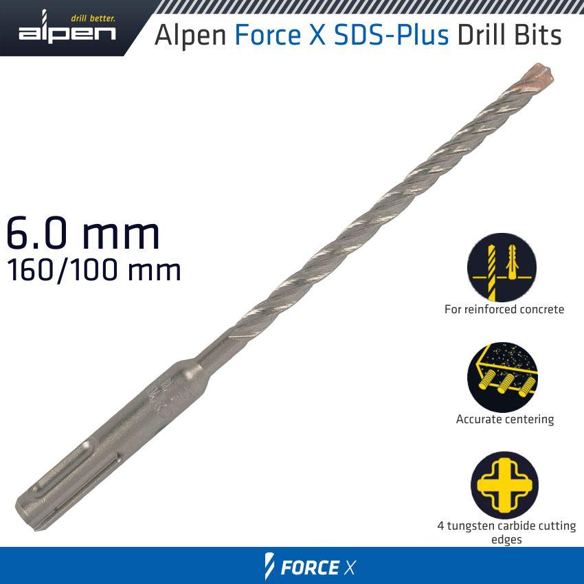 Force X 6.0 X 160/100 Sds Plus Drill Bit X4 Cutting Edges Bulk - Livestainable.co.za