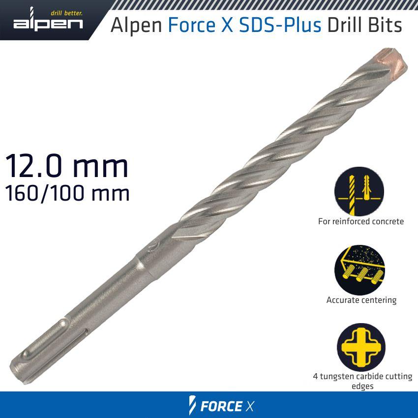 Force X 12.0 X160/100 Sds Plus Drill Bit X4 Cutting Edges Bulk - Livestainable.co.za