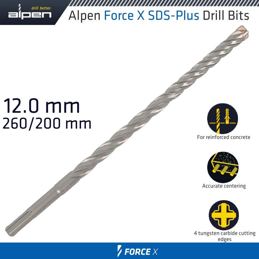 Force X 12.0 X 260/200 Sds Plus Drill Bit X4 Cutting Edges Bulk - Livestainable.co.za