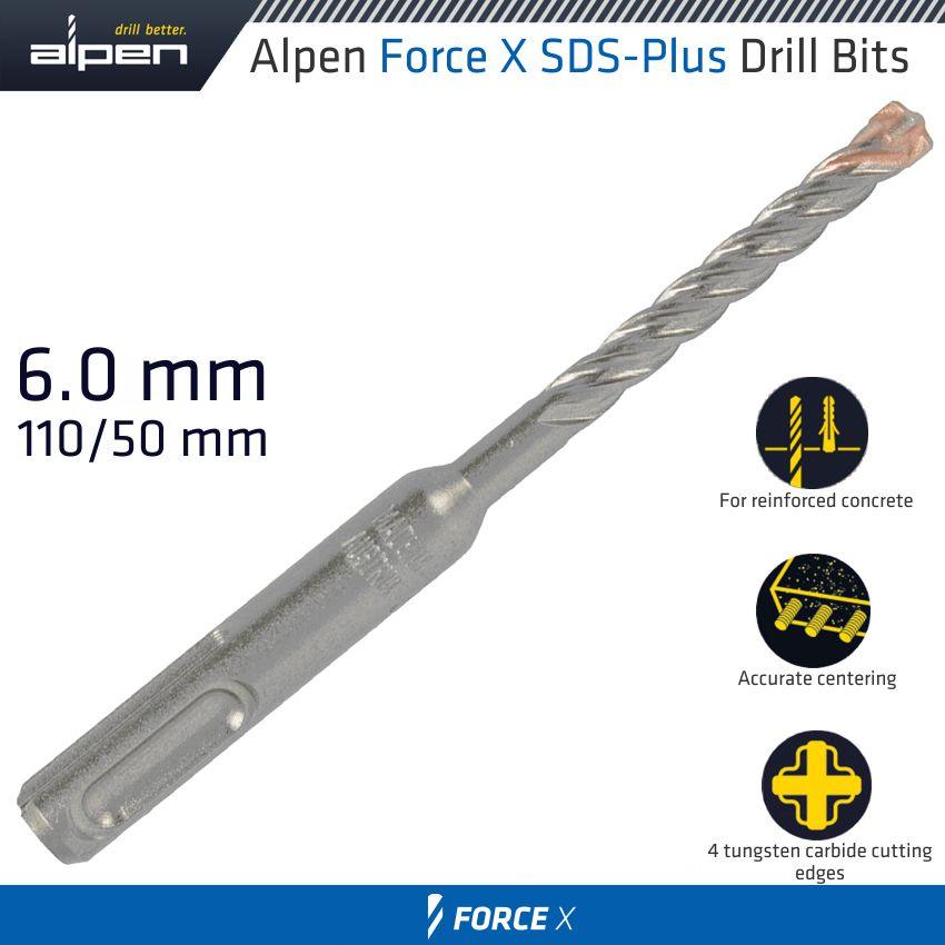 Force X 6.0 X 110/050 Sds Plus Drill Bit X4 Cutting Edges - Livestainable.co.za