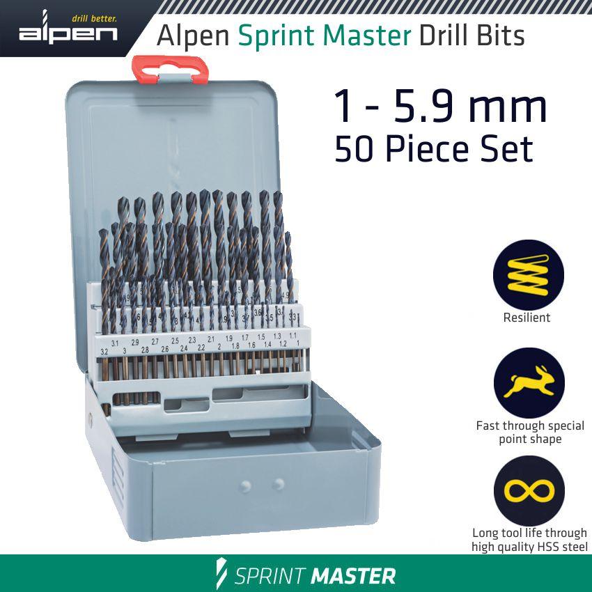 Alpen Sprint Master 50 Pcs Set Km50 1.0 5.9 X 0.1 Mm Metal Case - Livestainable.co.za