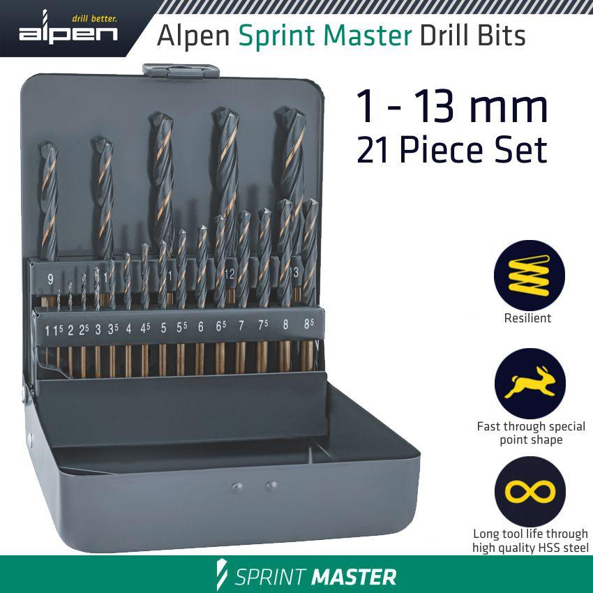 Alpen Sprint Master 21 Pce Set Km21 1 8.5 X 0.5 9 13 X 1 Mm Metal Box - Livestainable.co.za