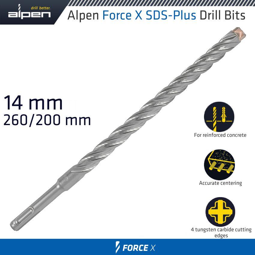 Force X 14.0 X 260/200 Sds Plus Drill Bit X4 Cutting Edges - Livestainable.co.za