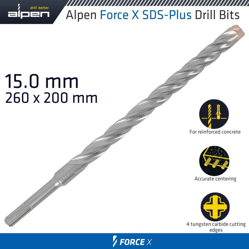 Force X 15.0 X 260/200 Sds Plus Drill Bit X4 Cutting Edges - Livestainable.co.za