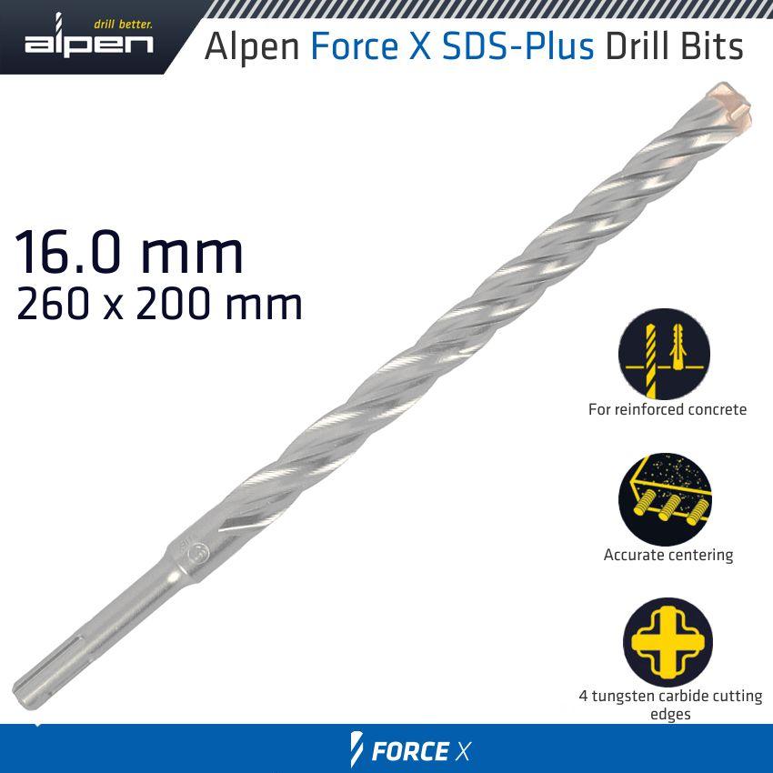 Force X 16.0 X 260/200 Sds Plus Drill Bit X4 Cutting Edges - Livestainable.co.za