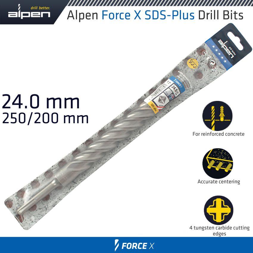 Force X 24.0 X 250/200 Sds Plus Drill Bit X4 Cutting Edges - Livestainable.co.za