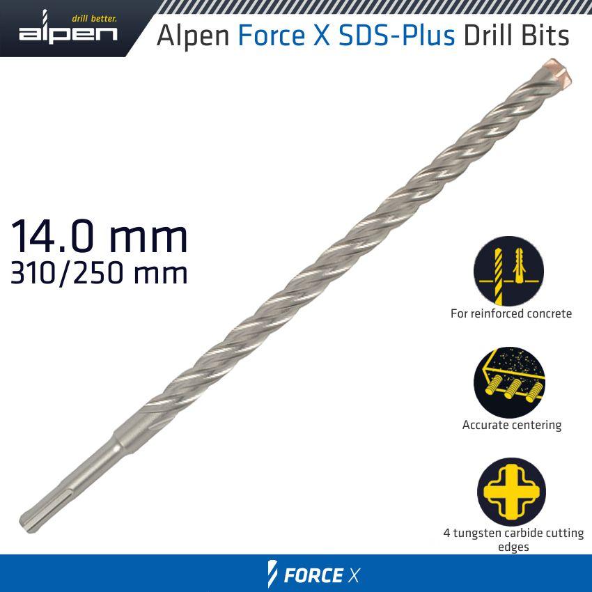 Force X 14.0 X 310/250 Sds Plus Drill Bit X4 Cutting Edges - Livestainable.co.za