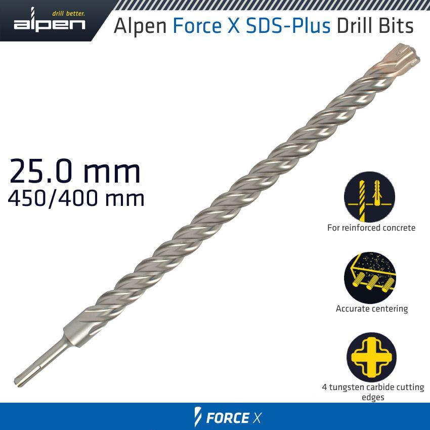 Force X 25.0 X 450/400 Sds Plus Drill Bit X4 Cutting Edges - Livestainable.co.za