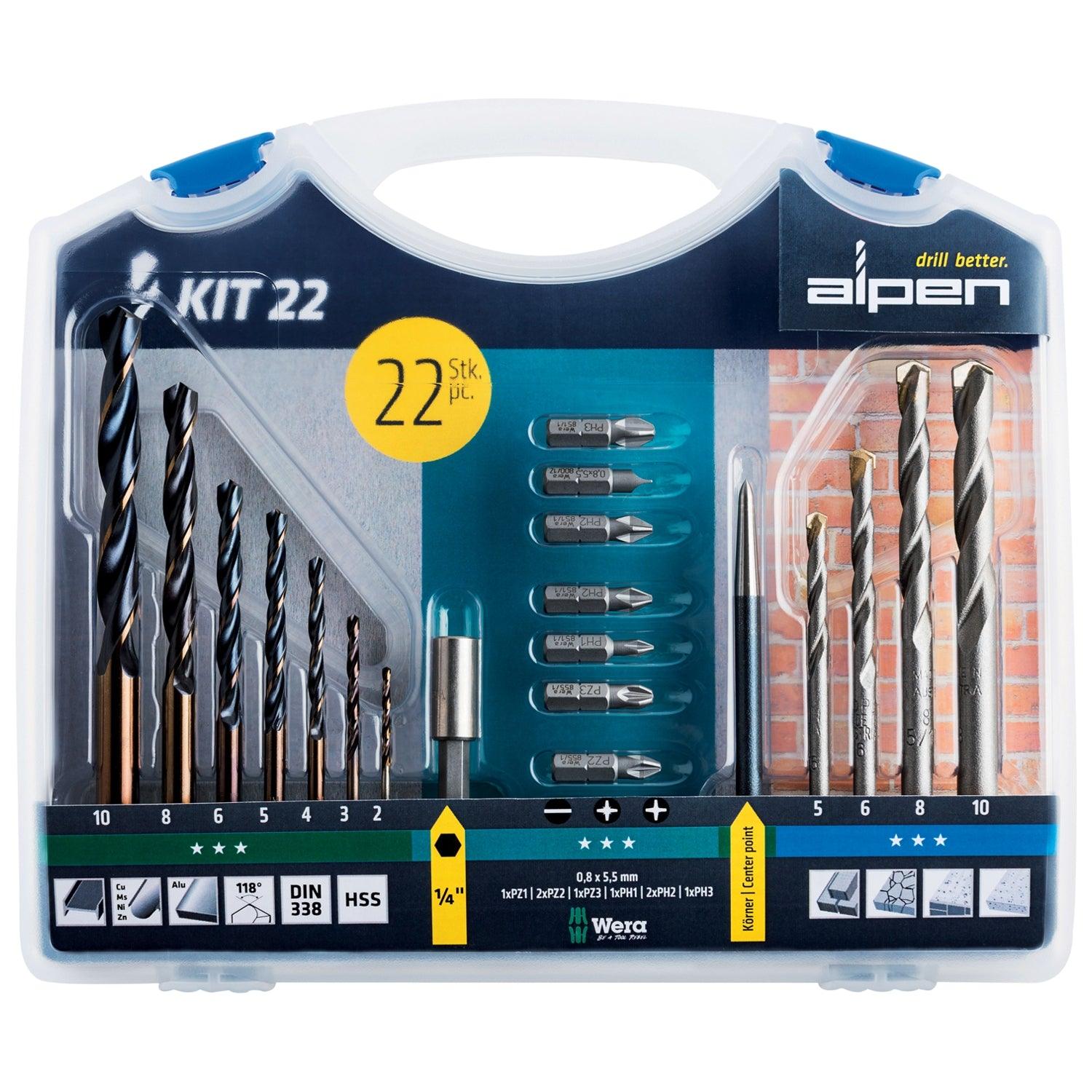 Drill And Screwdriver Bit Set 22 Piece In Carry Case Steel & Masonry - Livestainable.co.za