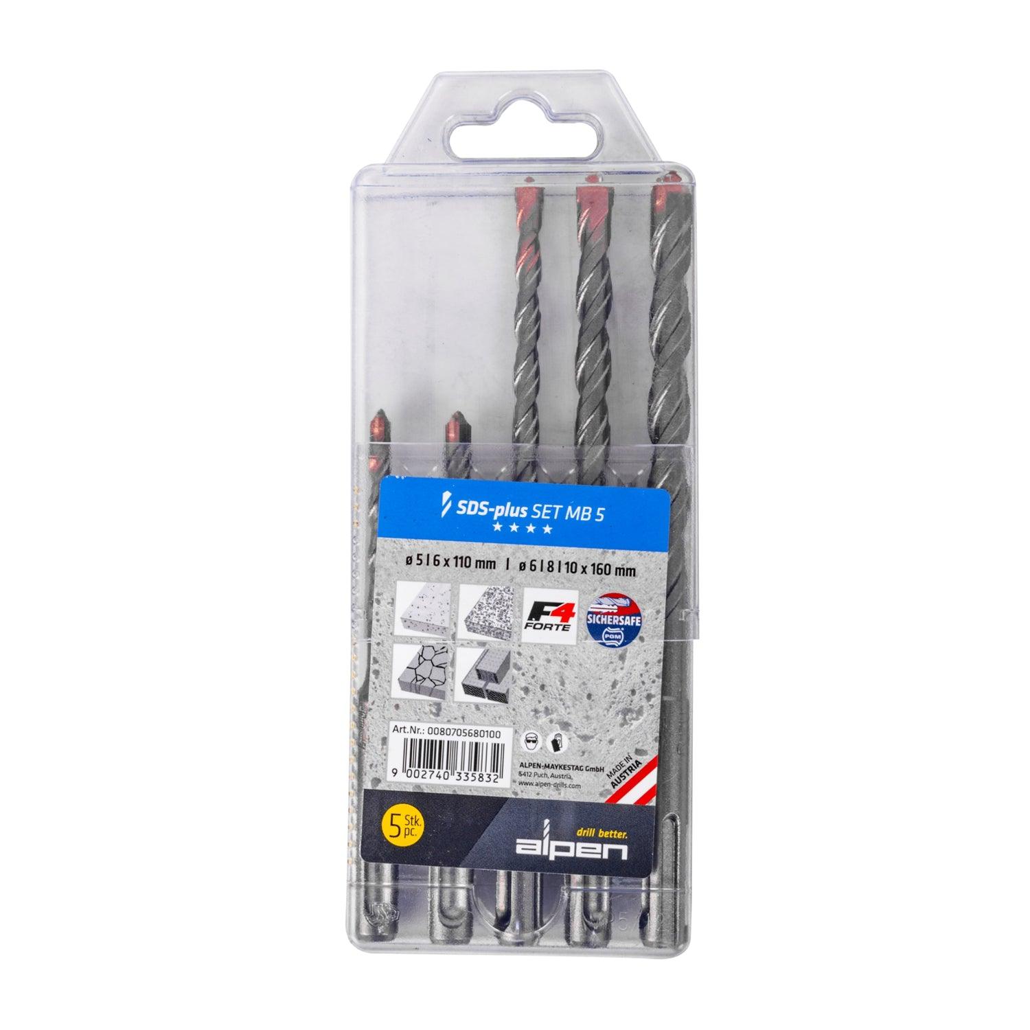 Alpen F4 Sds Drill Bit Set 5 Piece 5 6 X 110 Mm 6 8 10 Mm X 160 Mm In P - Livestainable.co.za