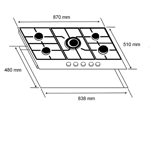 ALVA - 90cm 5-BURNER GAS HOB - GLASS TOP