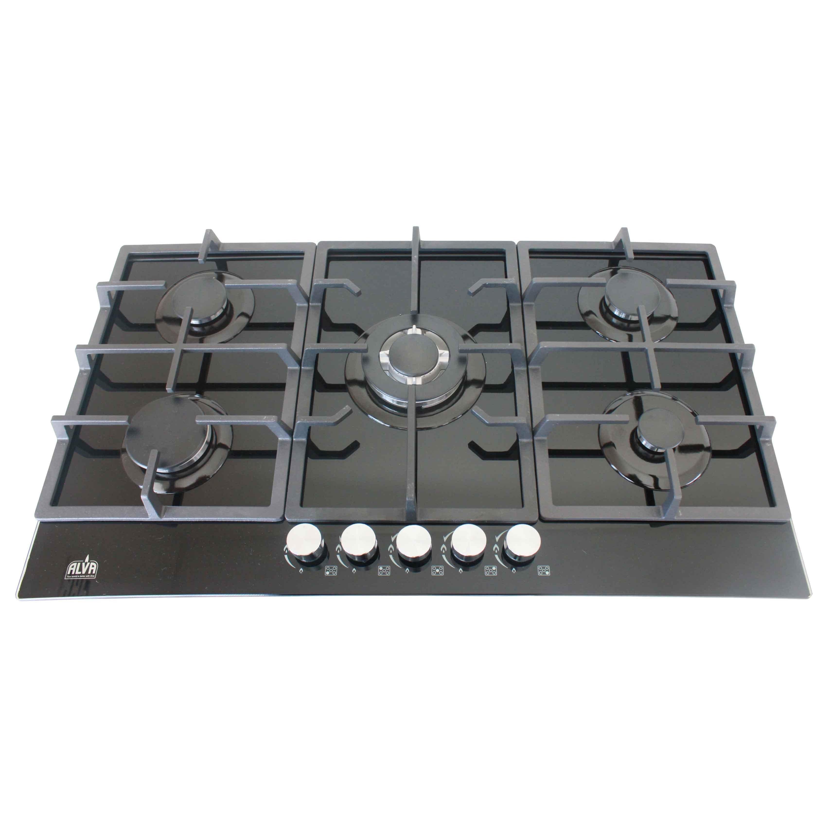 90cm 5 Burner Gas Hob Glass Top