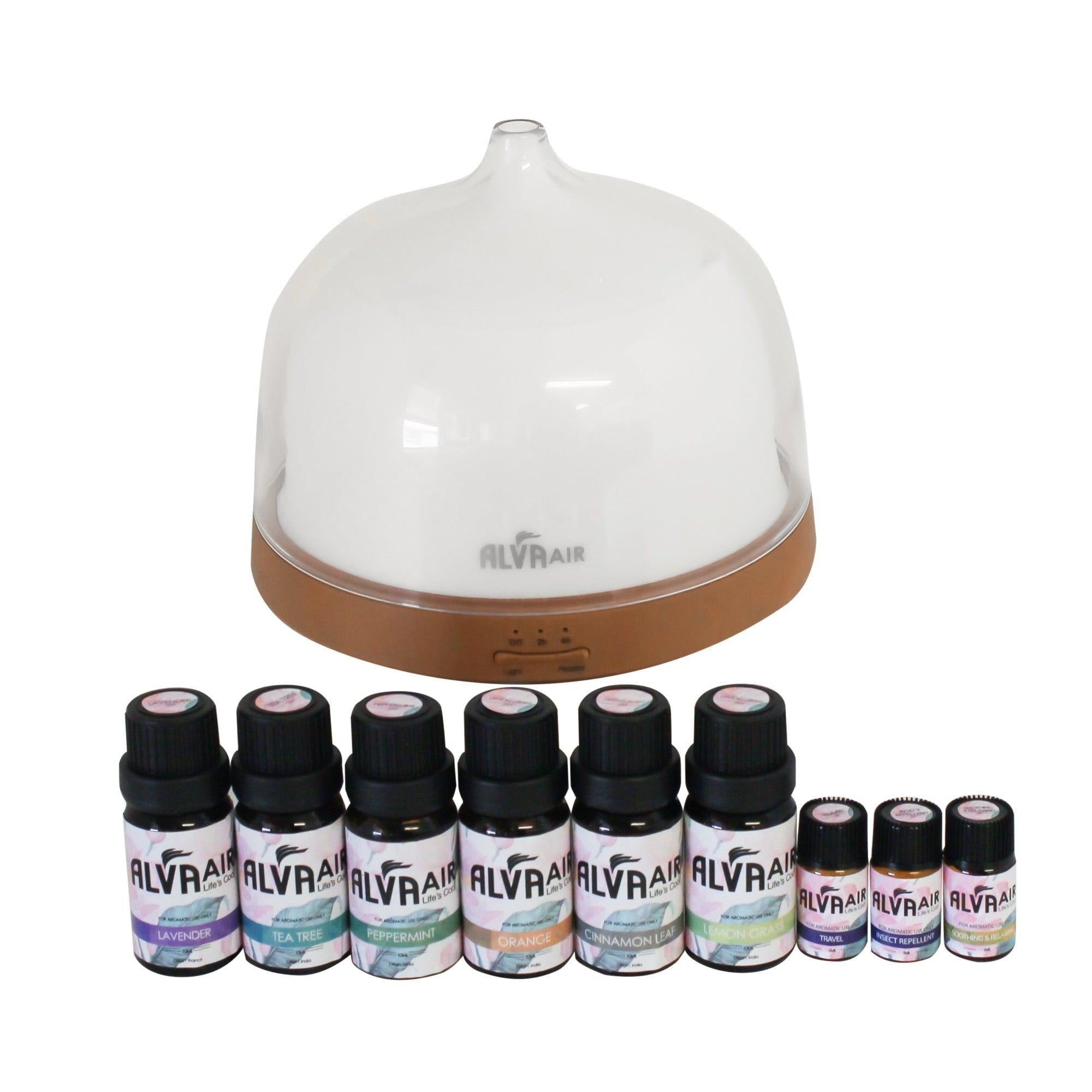 ALVA AIR - DIFFUSER FOR AROMATHERAPY ESSENTIAL OILS & 9PC OILS VALUE BUNDLE