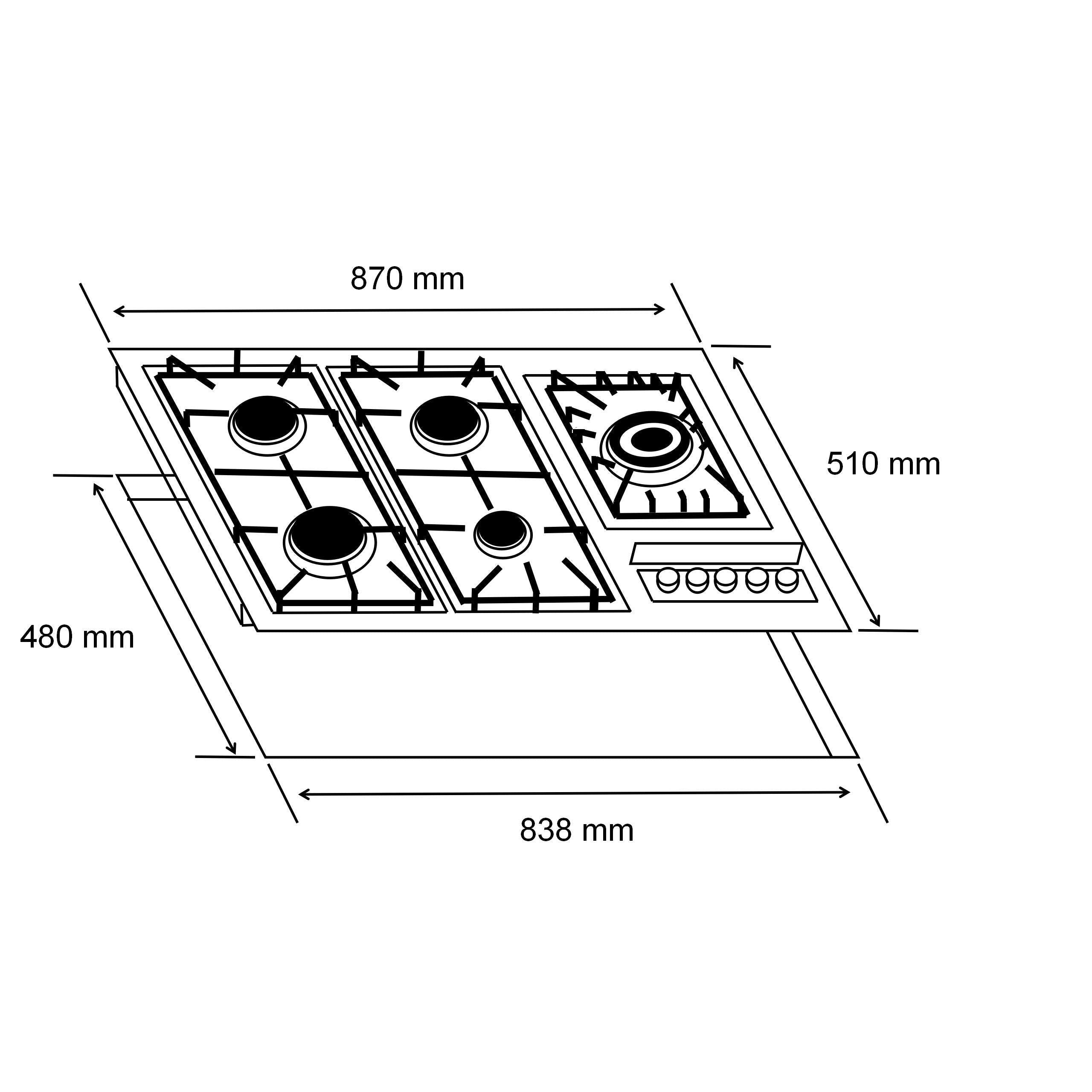 ALVA - 90cm 5-BURNER GAS HOB - STAINLESS STEEL